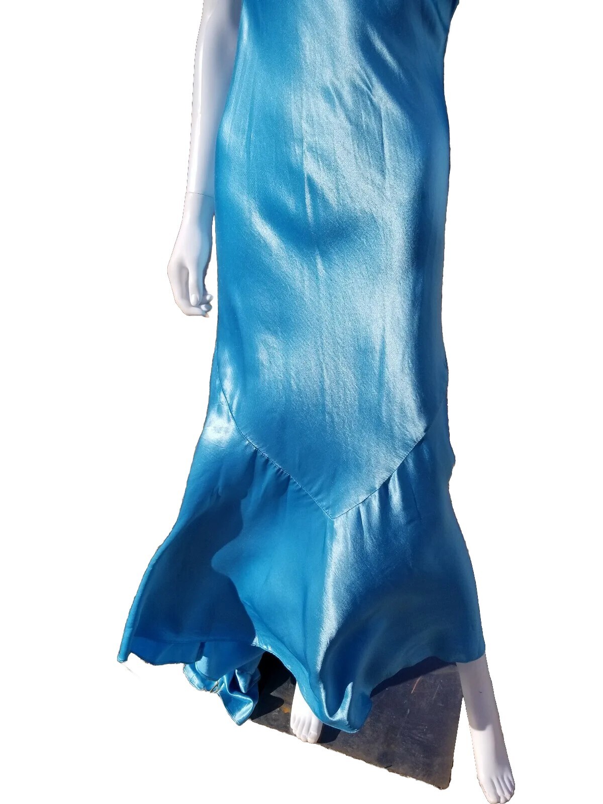 Vtg 90s Zum Zum Niki Livas Blue Satin Bias Cocktail Gown Ruched Back prom dress