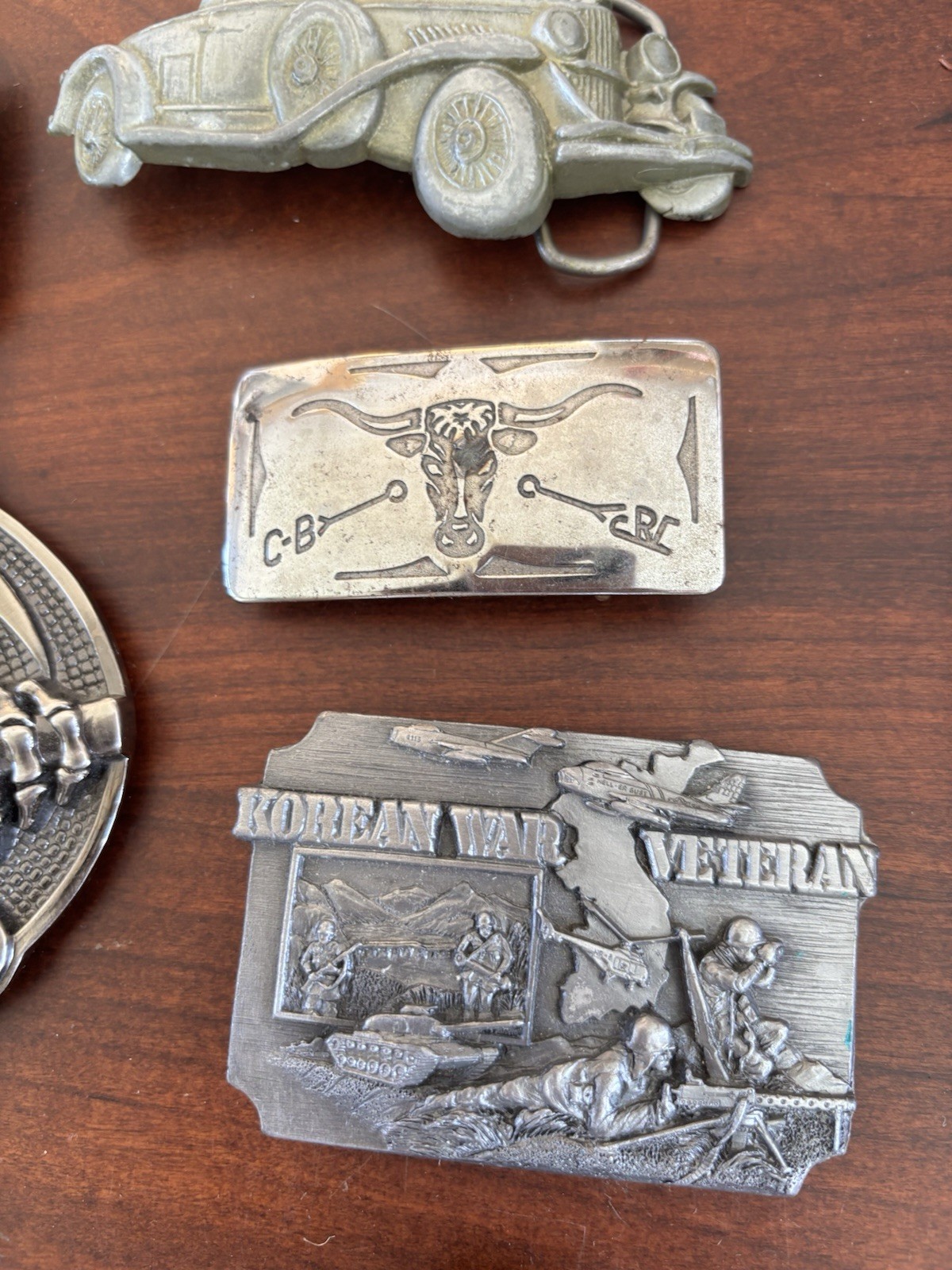 Vintage Belt Buckle Lot of 17 Mixed Western Cars Military Motorcycle Ford