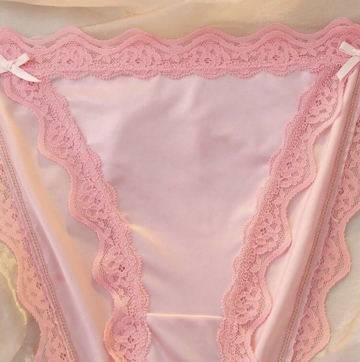 Glossy Pink 2nd Skin Satin & Lace Buttery Soft String Bikini Pantie XL NEW