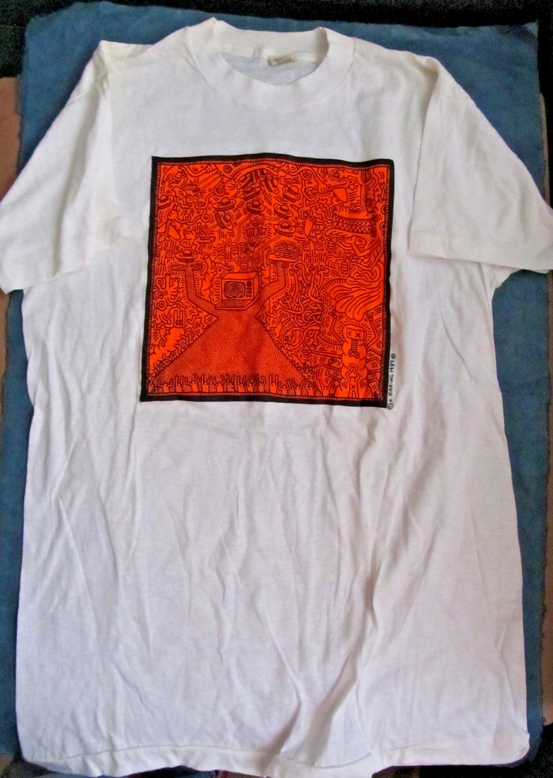 vintage 1984 K. Haring Signal of UFO original t-shirt size XL Screen Stars