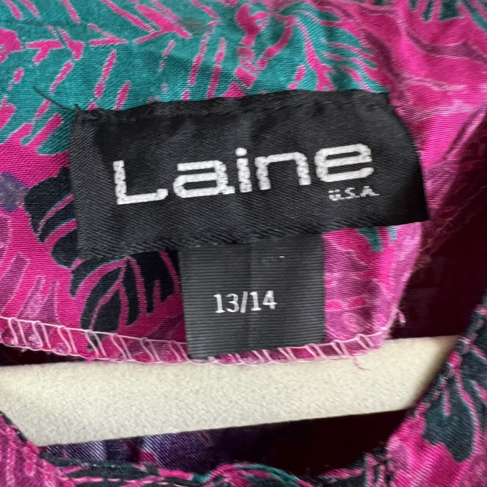 VTG Laine USA Dress Women Size 13/14 Floral Rayon Short Sleeve Max