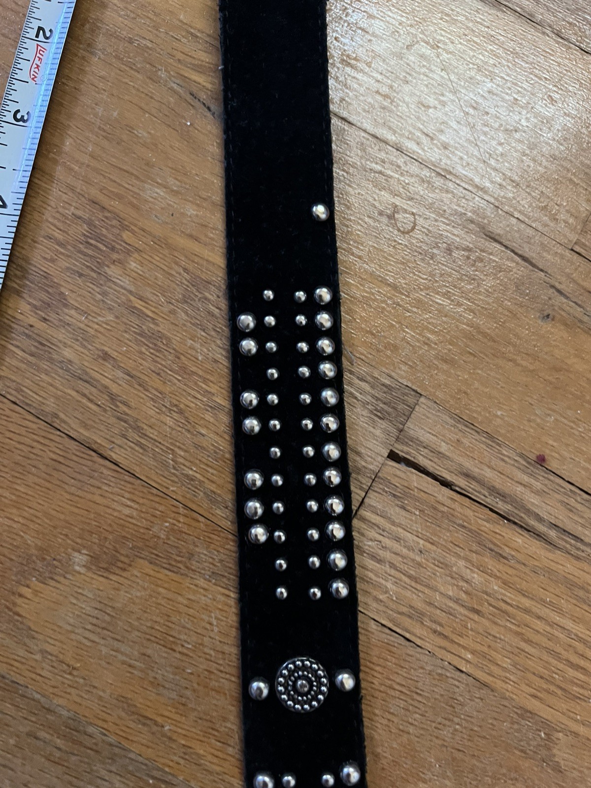 Retro 80’s Black Suede Belt W Silver Rivets (38.5”)