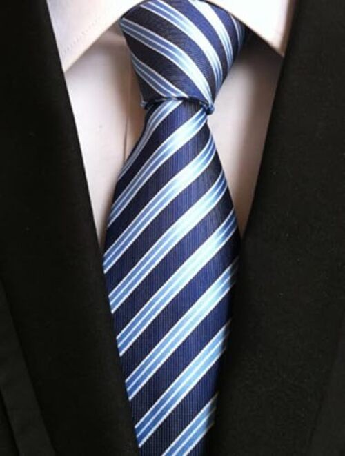 3.15″(8cm) Fashion Striped Ties Mens Plaid Flower Necktie One Size Navy & Blue