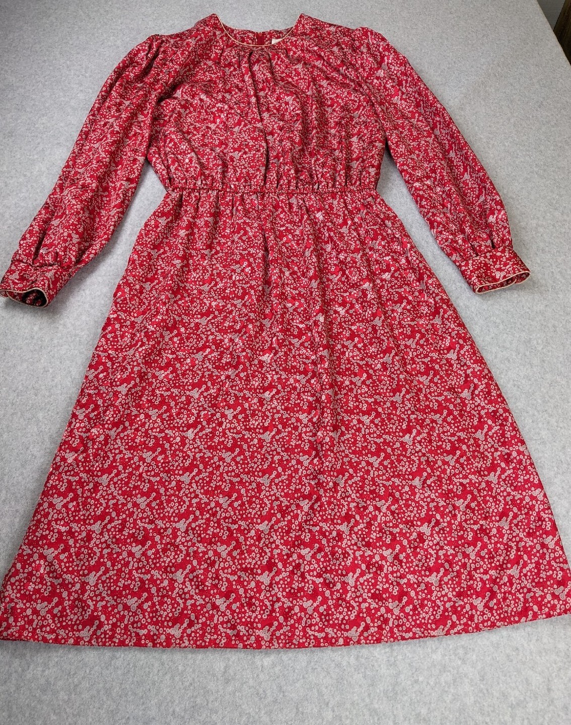 Hal Ferman Vintage Women Red Dress SZ 14 (6-8) Union USA Made Geometric Circles