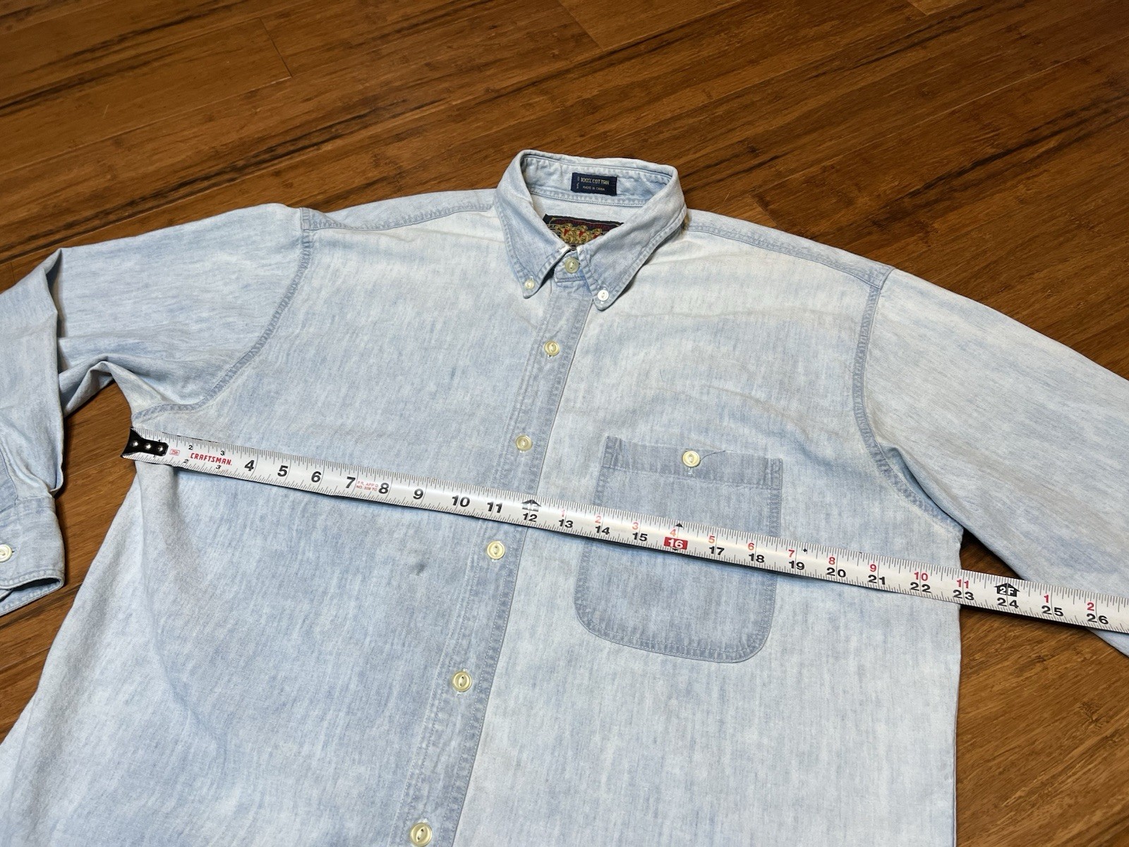 Vintage Men’s Ralph Lauren Chaps Faded Lightweight Denim Chambray Shirt 16 32-33