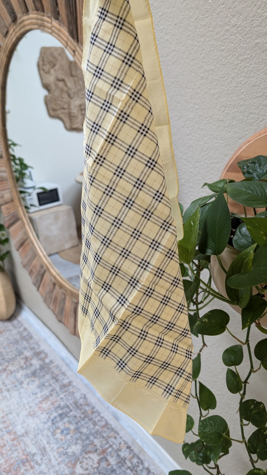 Burberry Vintage Cotton Handkerchief Check Yellow Blue 19 x 19 inches