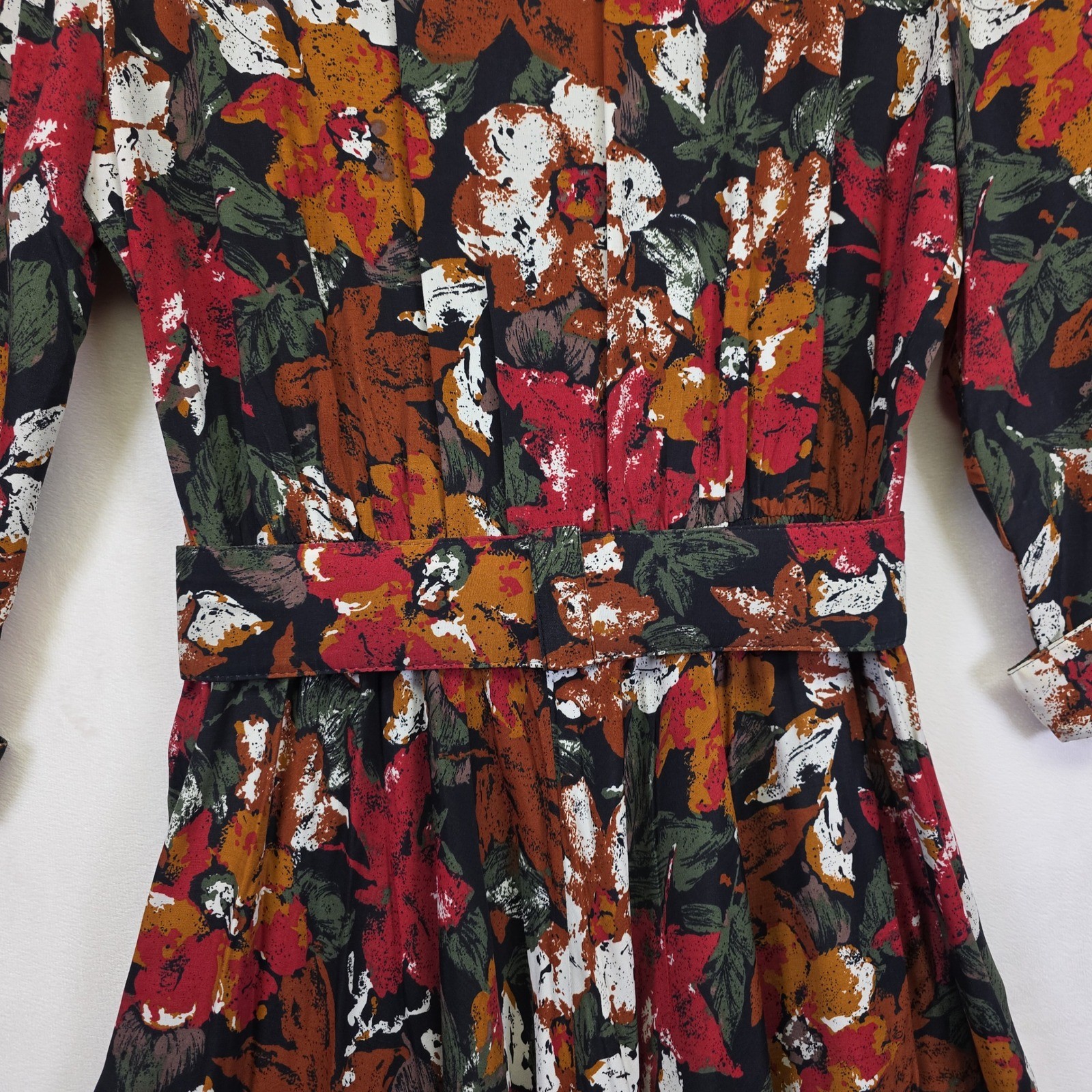 VTG Studio I Maxi Dress Womens 12 Black Floral Cottagecore Boho Retro Fall Cozy