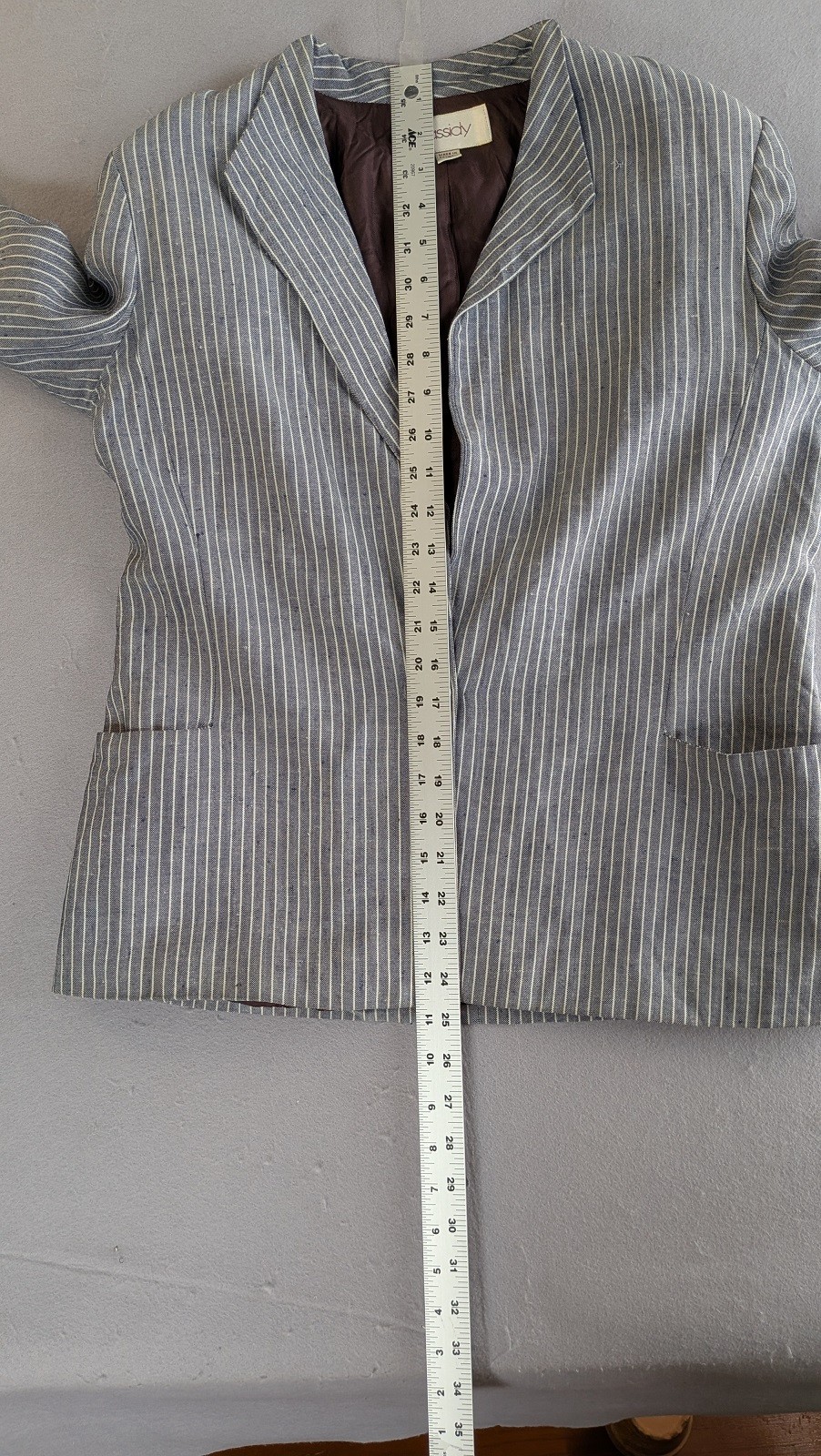 Late 80s 90s VTG Pinstripe Skirt Suit Set 10 Rayon/Linen Blend Blue Denim Look