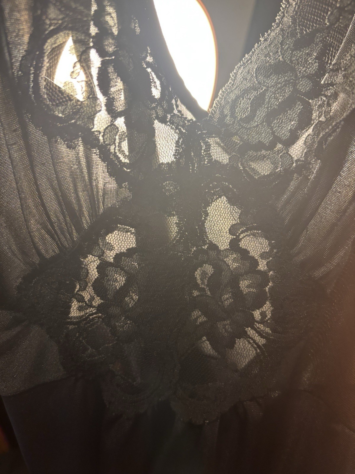 VTg FULL Sweep Lace Top BLACK Nylon Nightgown Negligee olga esque