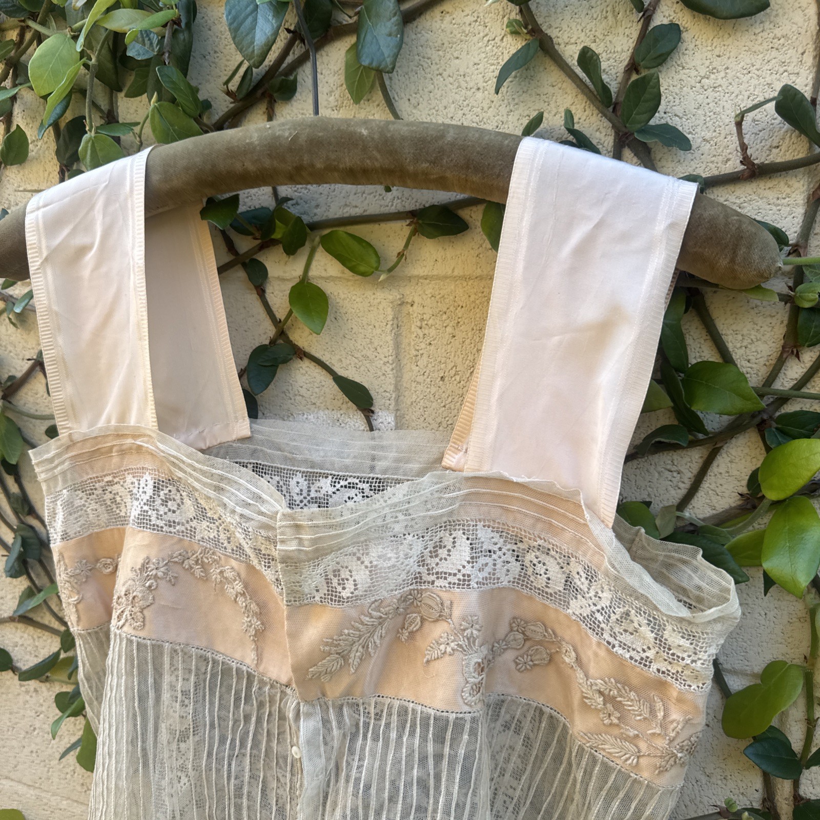 Antique Edwardian Mixed Net Lace Camisole Silk Flowers Dress Blouse Vintage