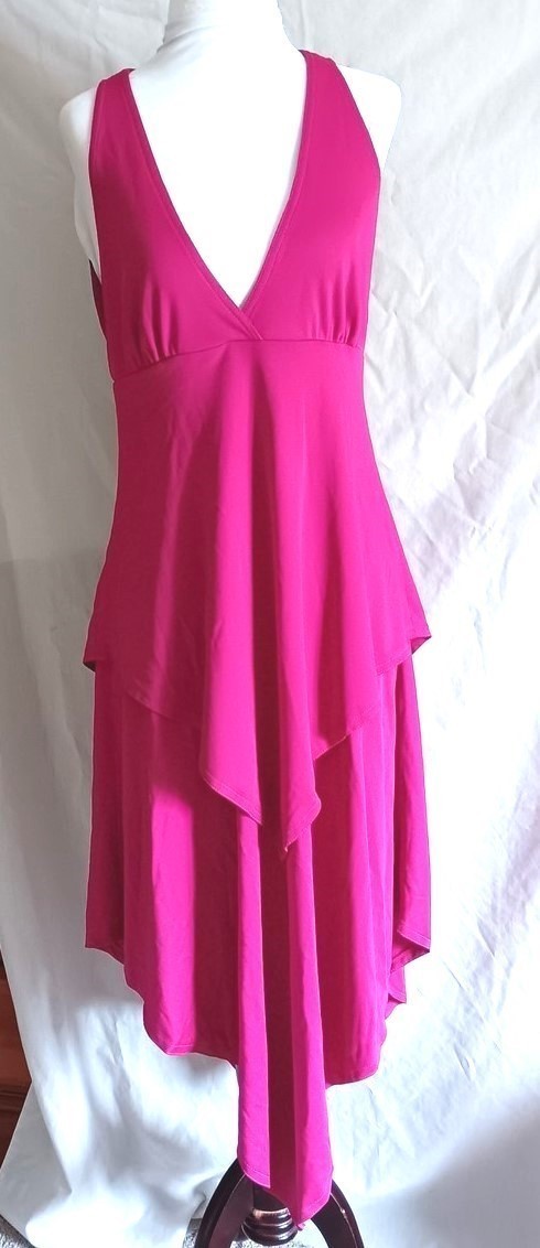 S Howard Hirsch Dress XS Hot Pink Sexy A-Line Handkerchief Hem 60s 70s Vtg