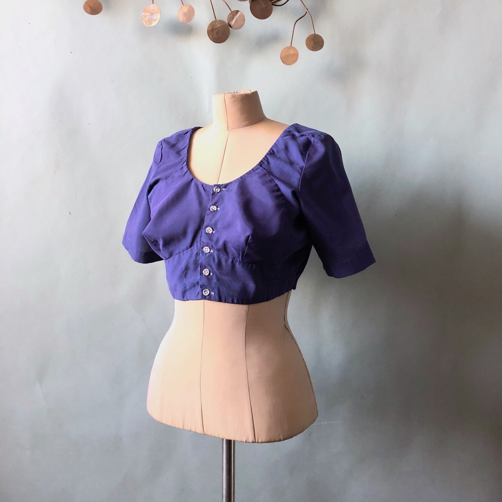 Vintage 1950s Blue Crop Top Playsuit Top Busty Midriff Sexy Rockabilly 38 Bust