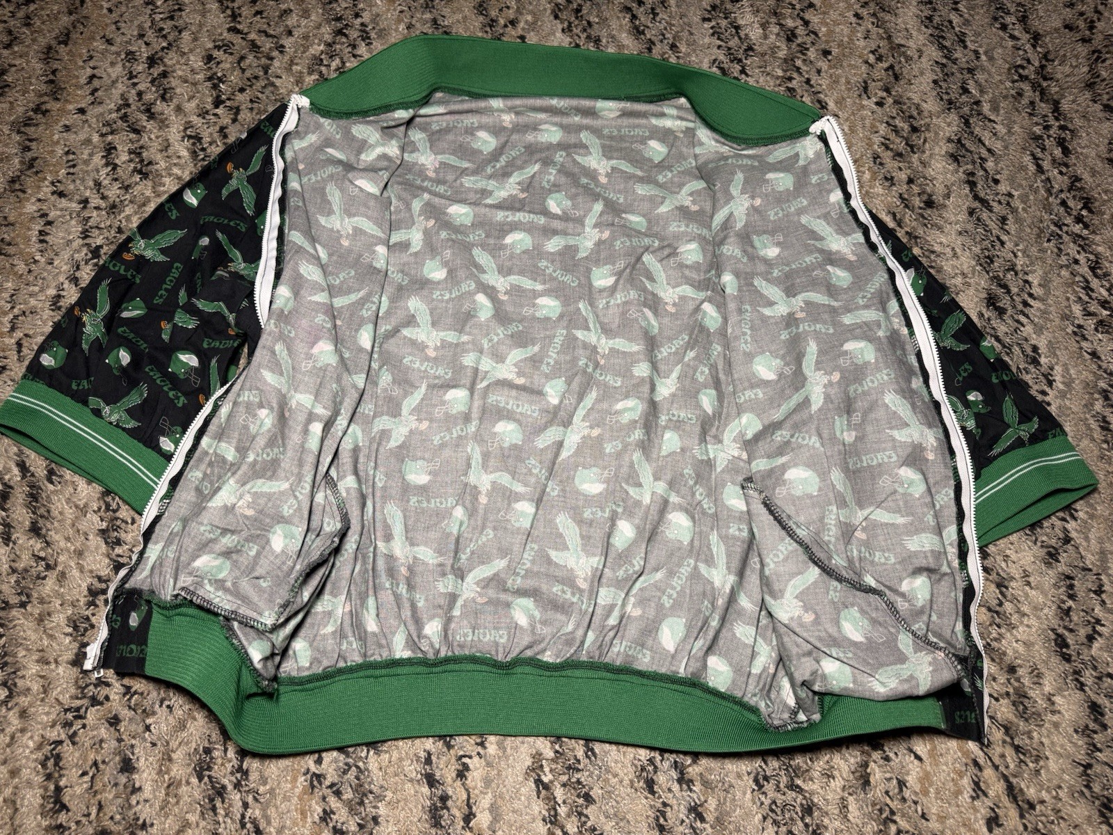 Vtg 80s Philadelphia Eagles Kelly Green Light Track Jacket Handmade Zip Up Med