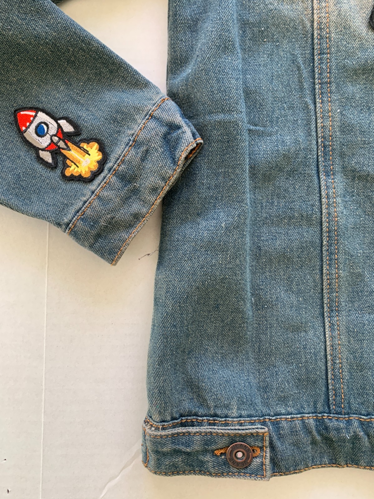 Vintage Y2K Space Denim Jacket UFO Alien Patches Pins 90s Grunge Sz XS/S