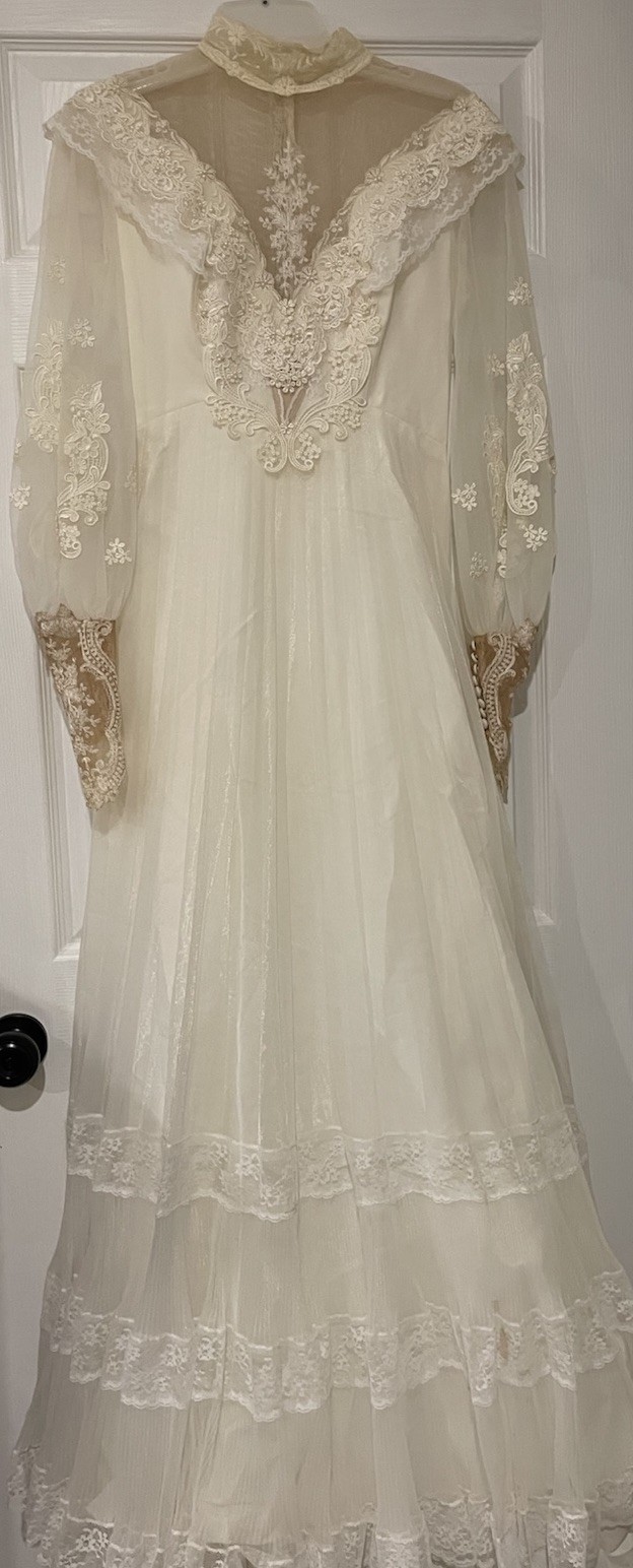 Vintage 1970s Bohemian Victorian Combo Wedding Dress Ivory Lace
