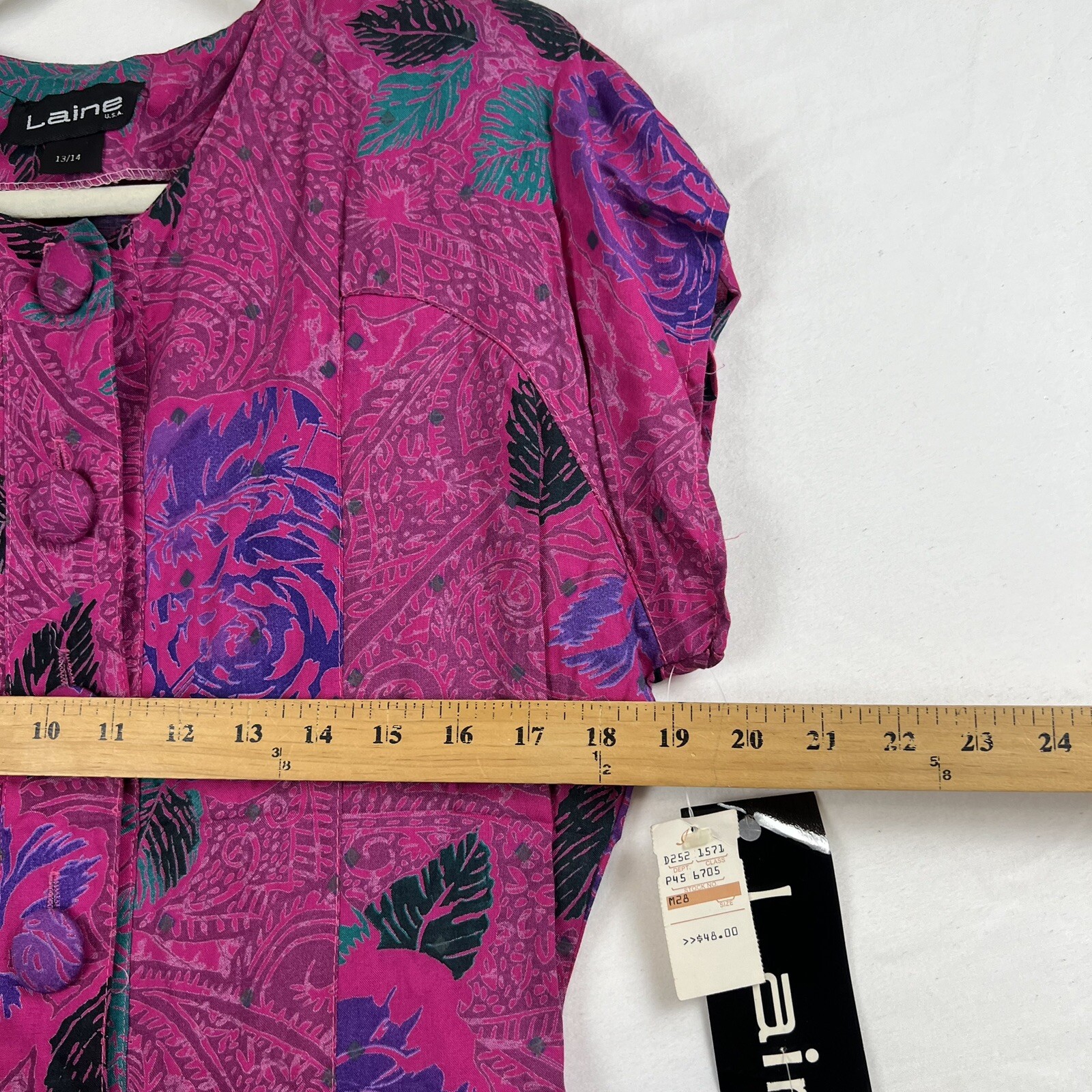 VTG Laine USA Dress Women Size 13/14 Floral Rayon Short Sleeve Max