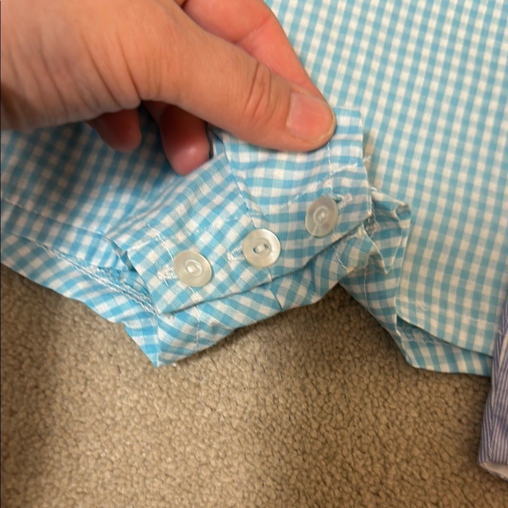Blue and White Gingham and Striped Rompers