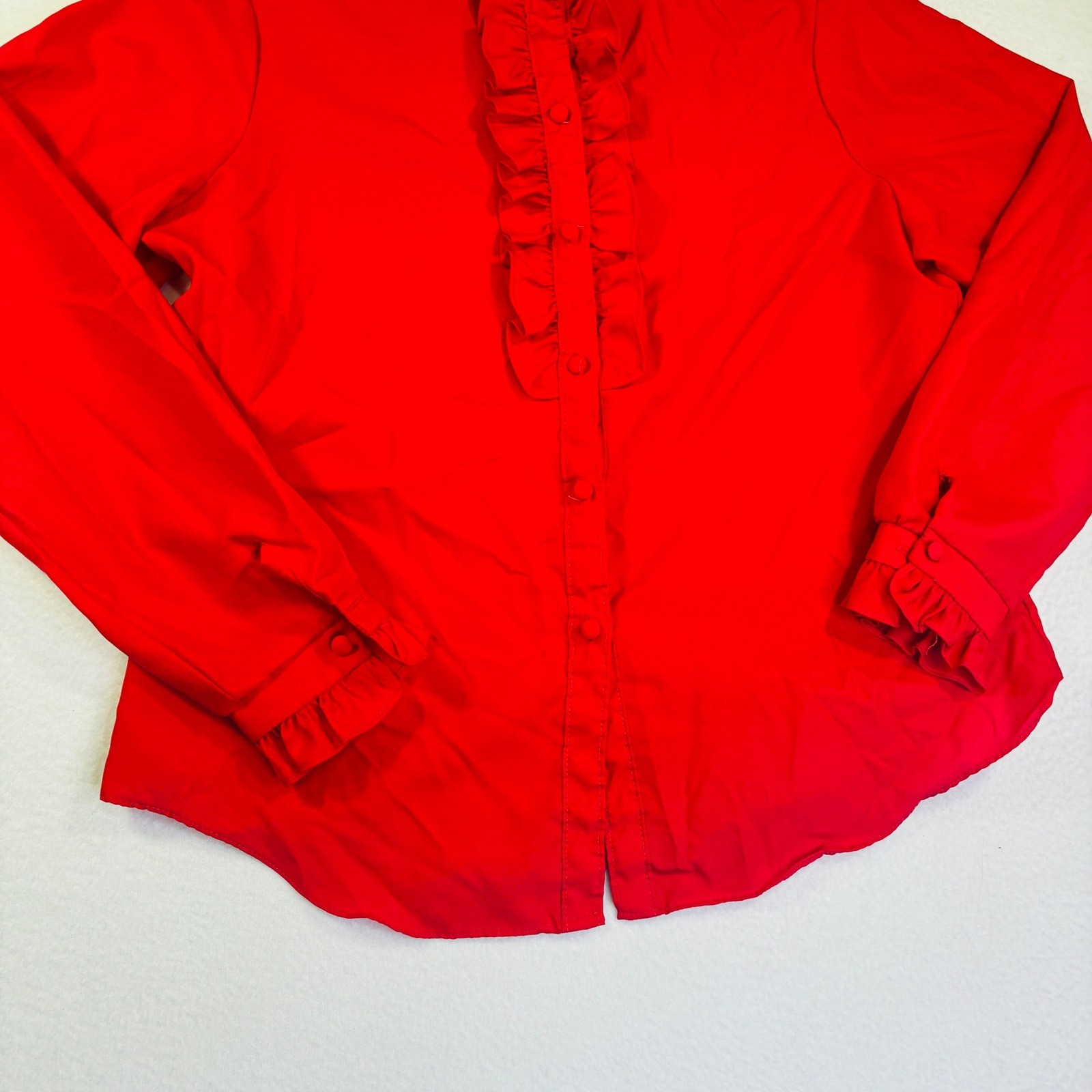 Vintage JCPenney Fashions Red Ruffle Neck Long Sleeve Blouse Size 18 Large