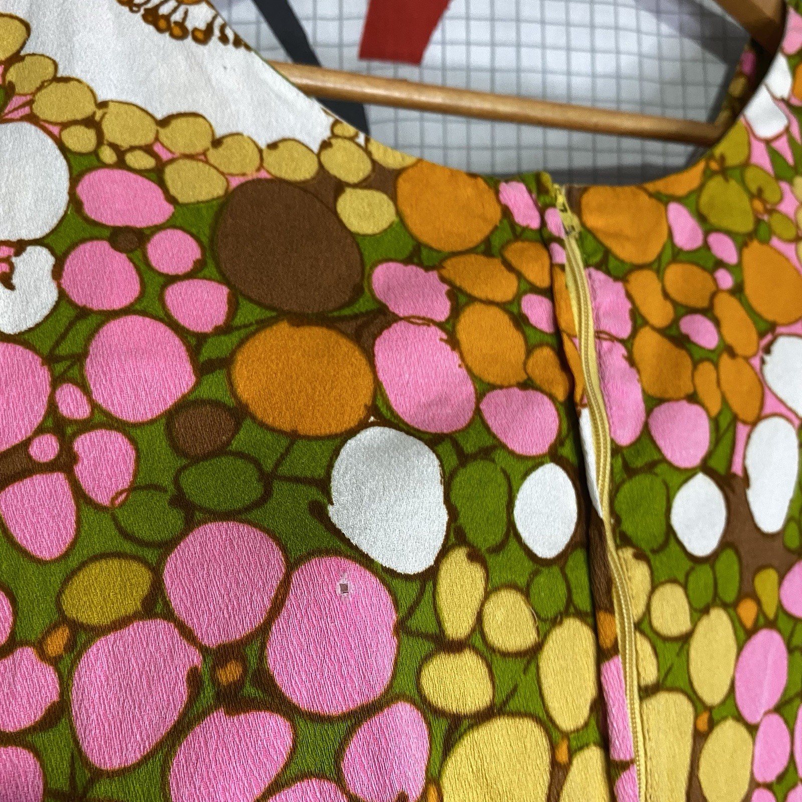Vintage 60s Mod Mini Dress Gogo Floral Medium Hawaiian Cotton Bark Cloth Hippie