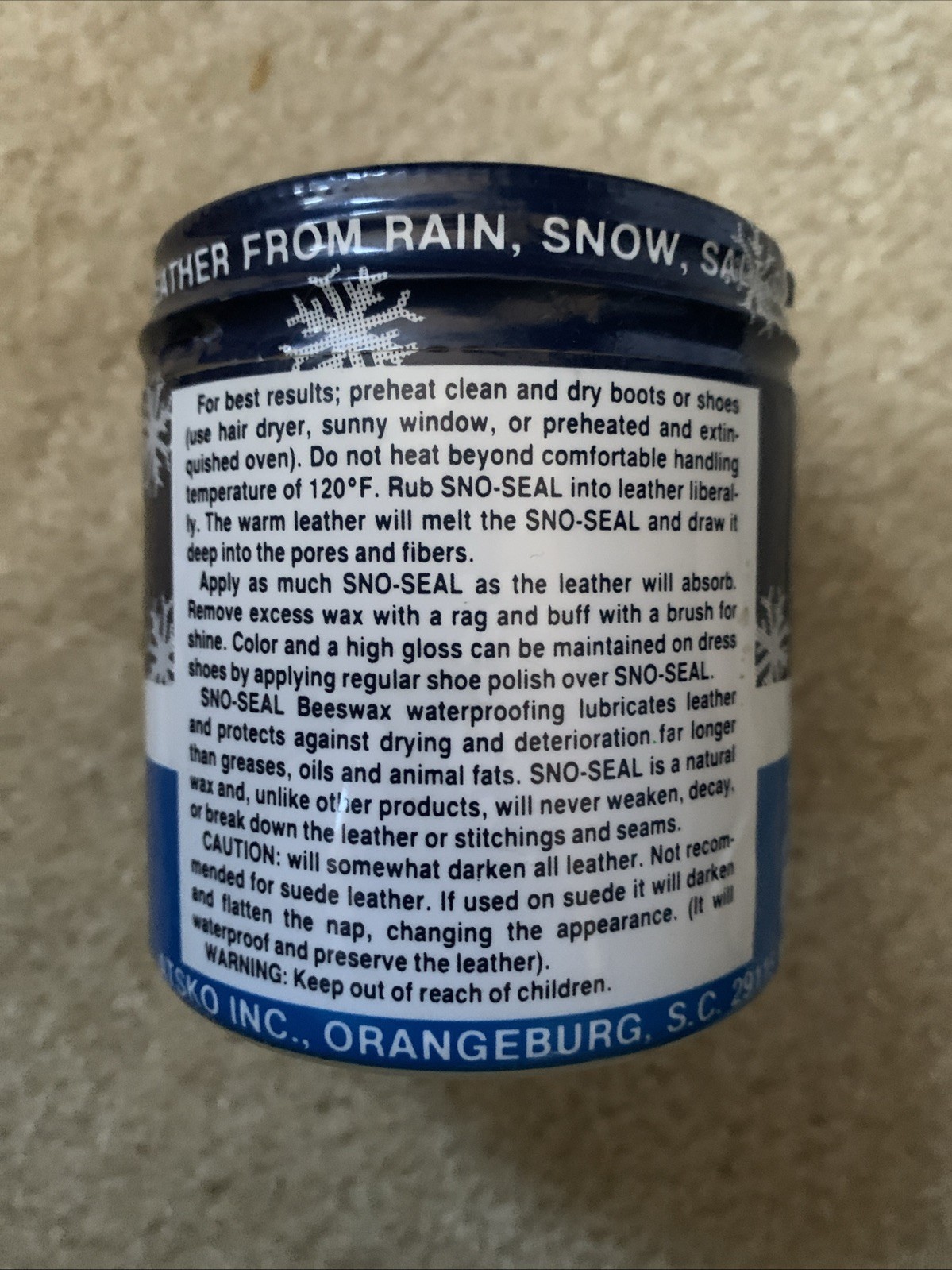 Atsko 1330 Sno-Seal Wax 7 Ounces Can Shoe Protector Waterproofing Leather Care