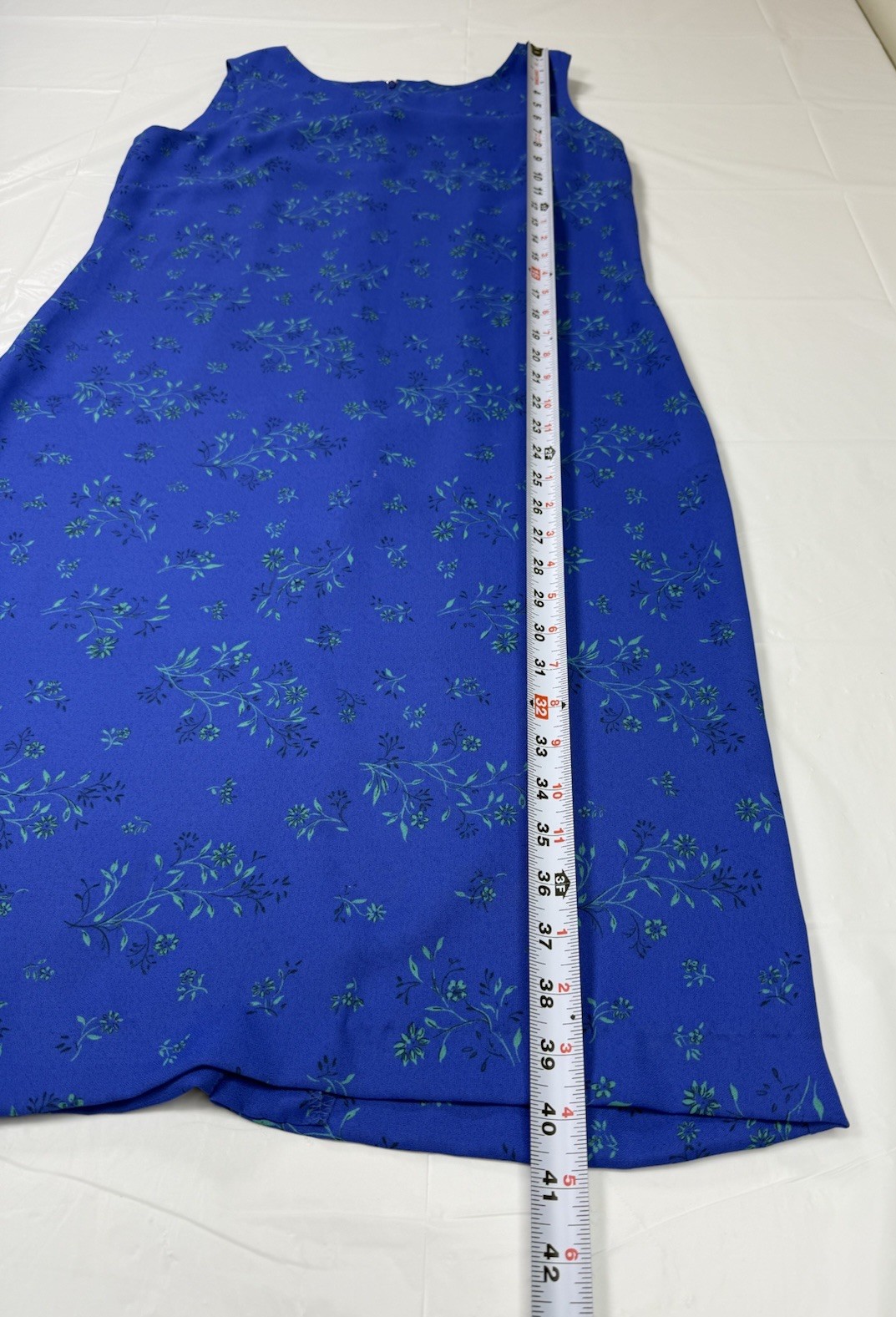 Vintage Leslie Fay Dress Midi Size 8 Blue Floral Sleeveless Casual Business EUC