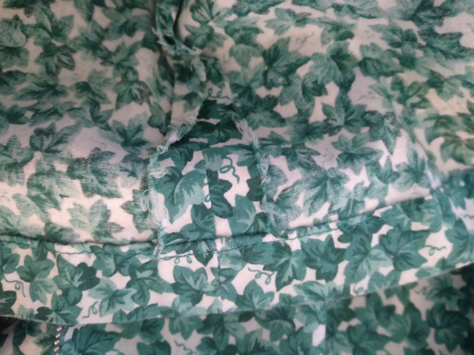Vintage 30s 40s Green Leaf Cotton Dress Puff Sleeves Long Skirt M S New Unworn