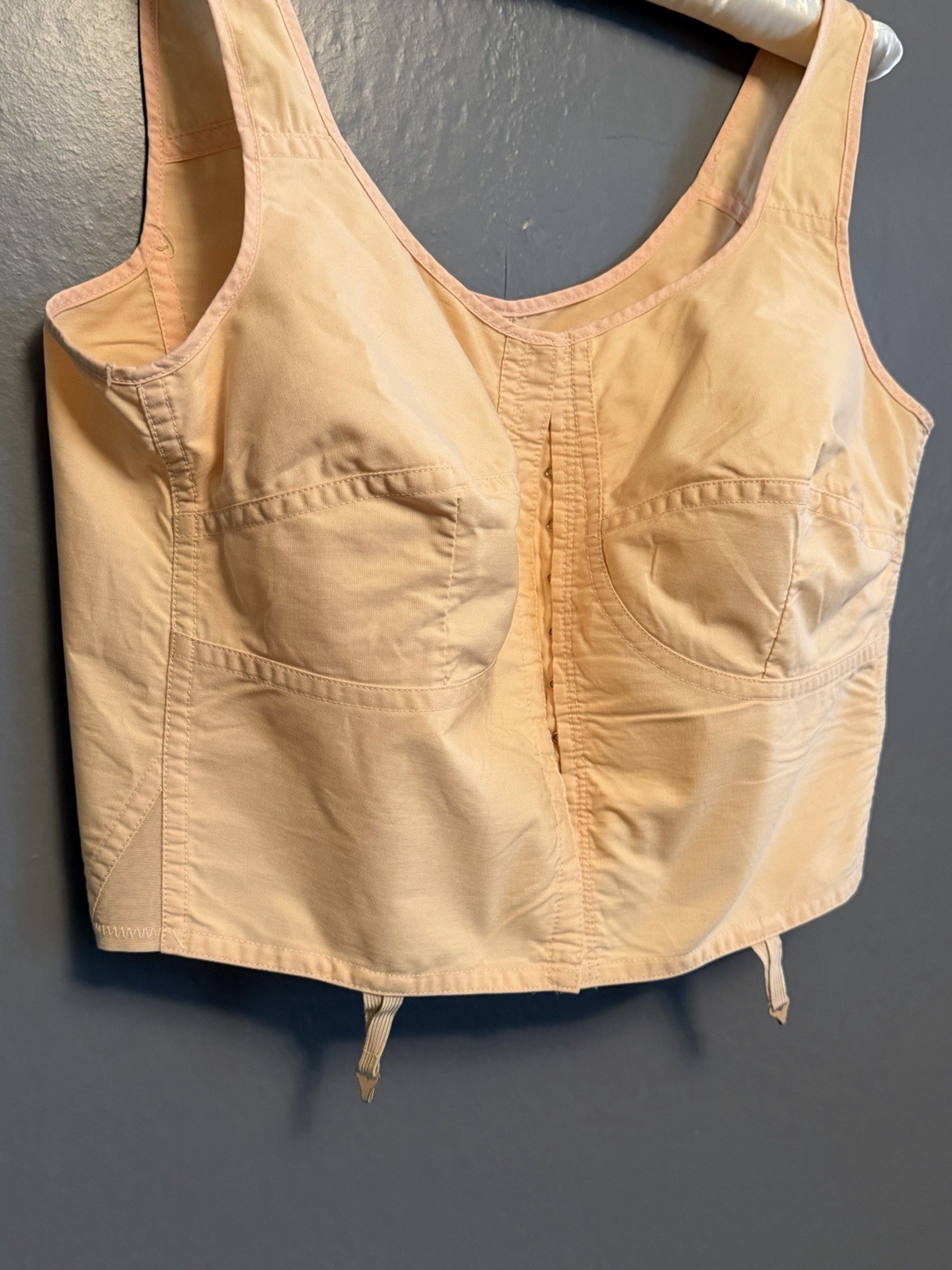 RARE NOS vintage 1920s Peach Pink Cotton Longline Bra Mme Poix Size 40 L Xl