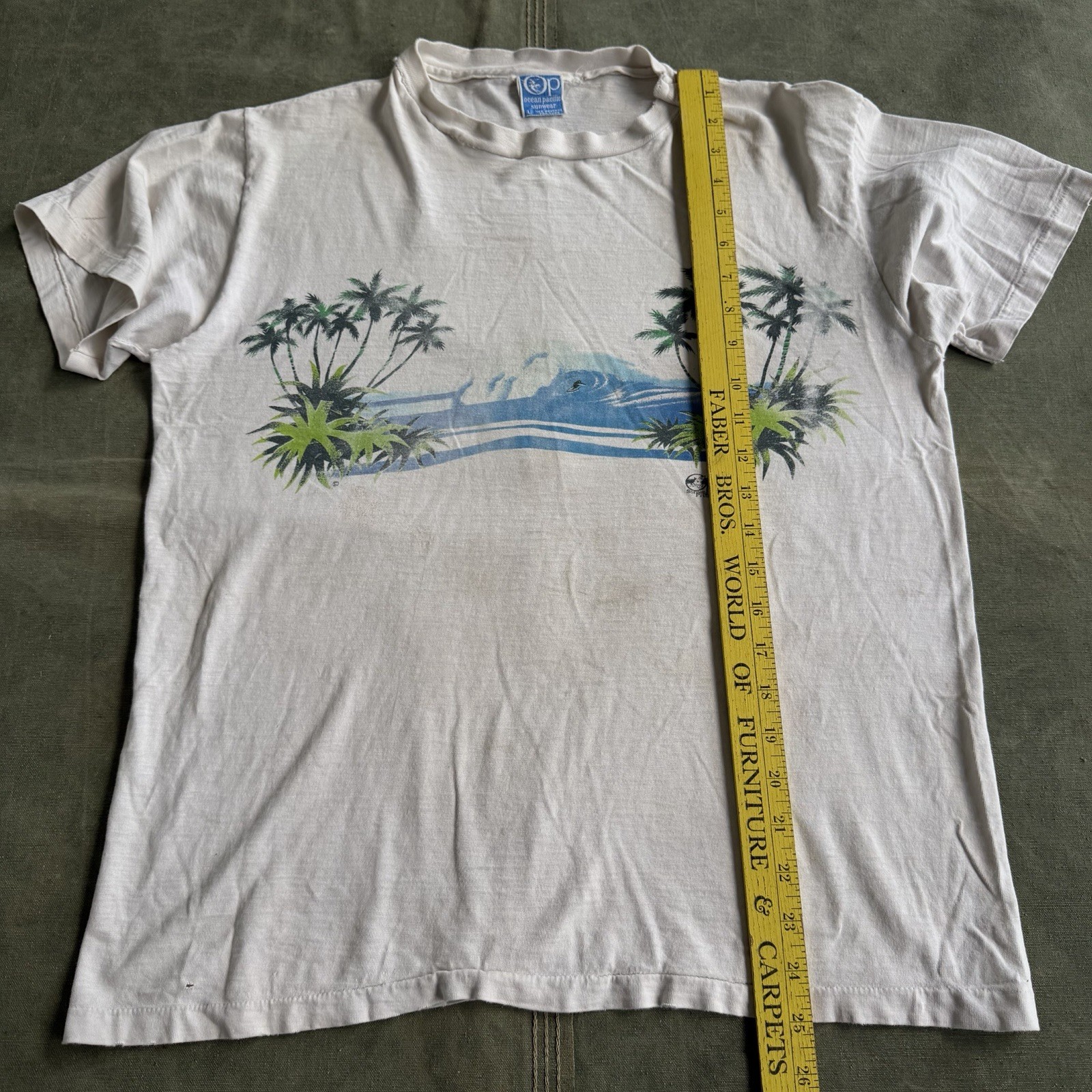 1970s Ocean Pacific OP Surf T Shirt Vintage Water Print Beach Aloha 1980s