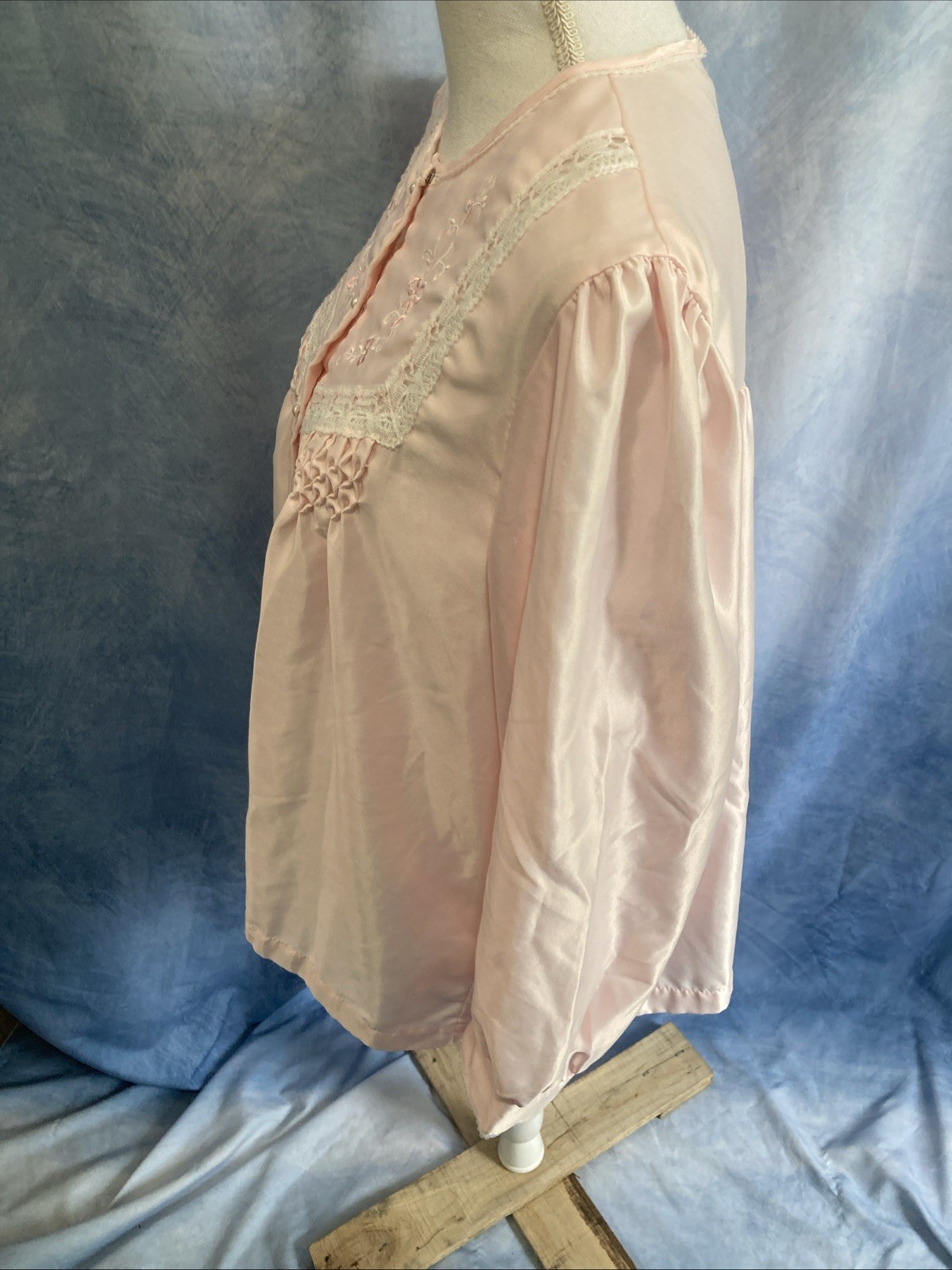 VTG 80s Barbizon Pink Pajama Set L Babydoll Top Pants Embroidered Lace Coquette