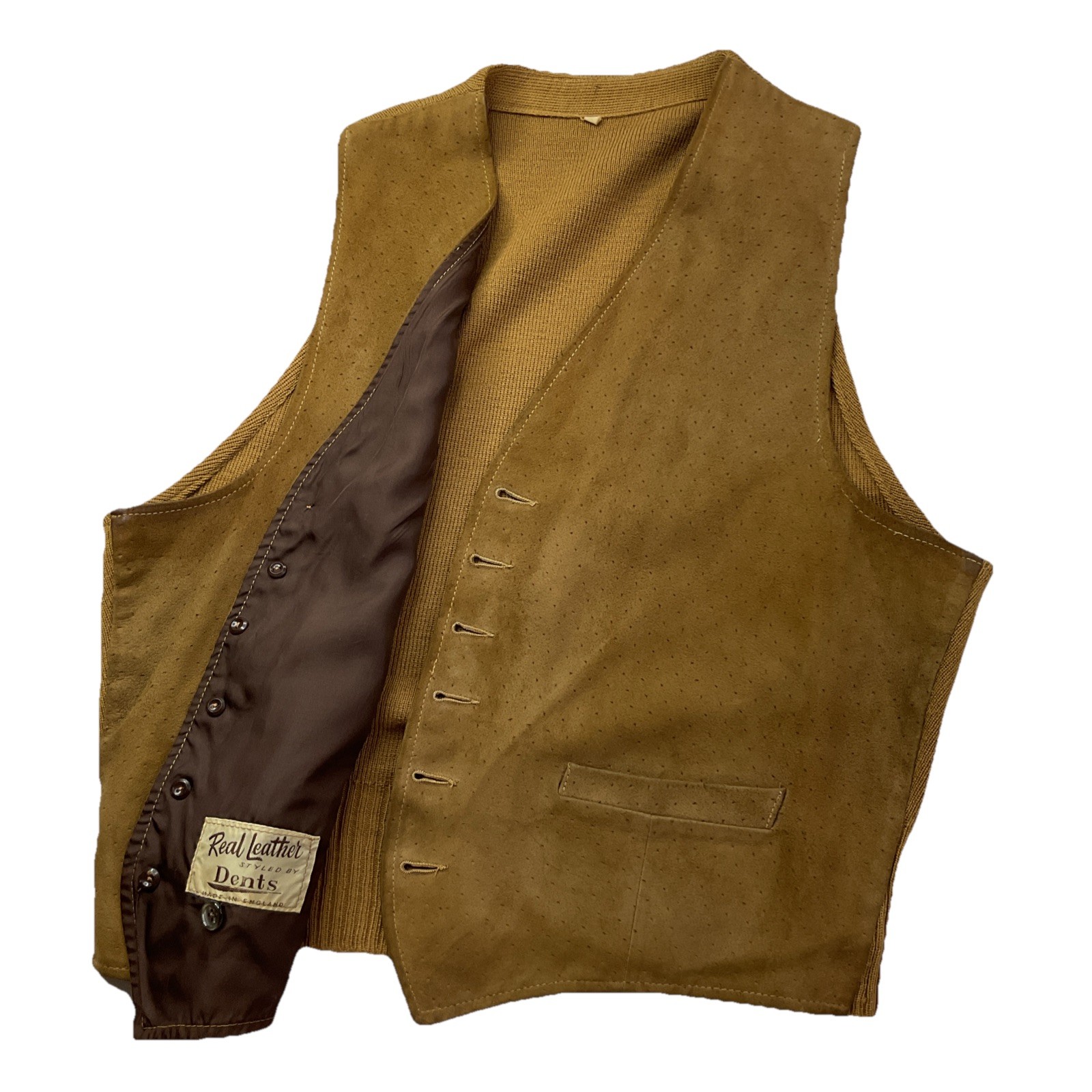 Vintage Dents Leather Vest Men Sz 40 50s 60s Knit Combo Retro Made In England