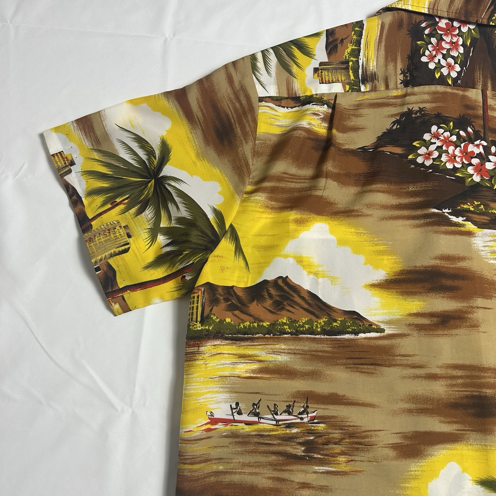 VTG Rai Nani 80s Hawaiian Shirt Island City Sunrise Polyester Mens 2XL