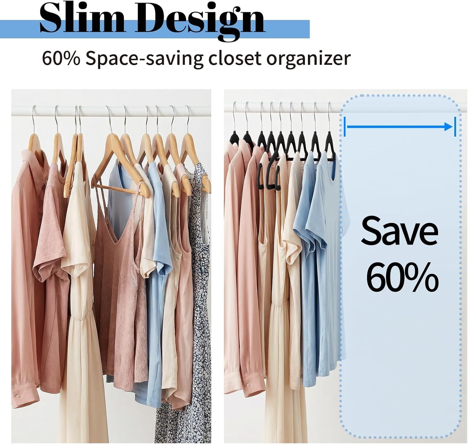 Velvet Hangers Space Saving Clothes Hangers with Tie Bar, Non 20 Pack Black