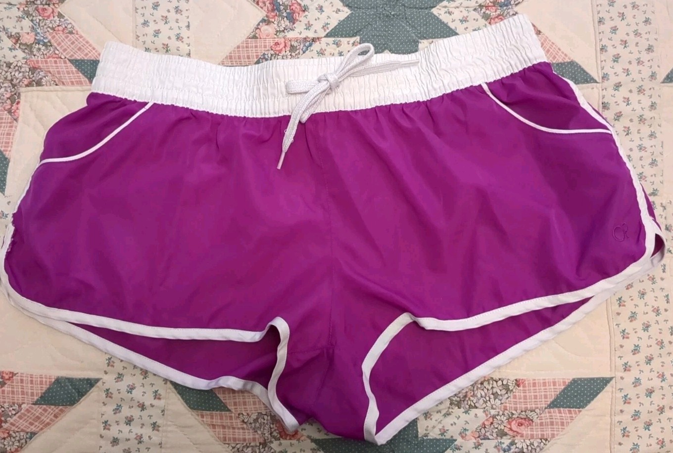 Vintage OP Ocean Pacific Short Shorts Jr Size 15/17 Purple White Elastic Waist