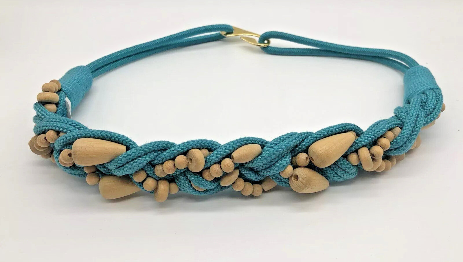 1980s MILOR Braided BELT Wooden Beads womens M/L Retro Vintage 70s/80s Macrame