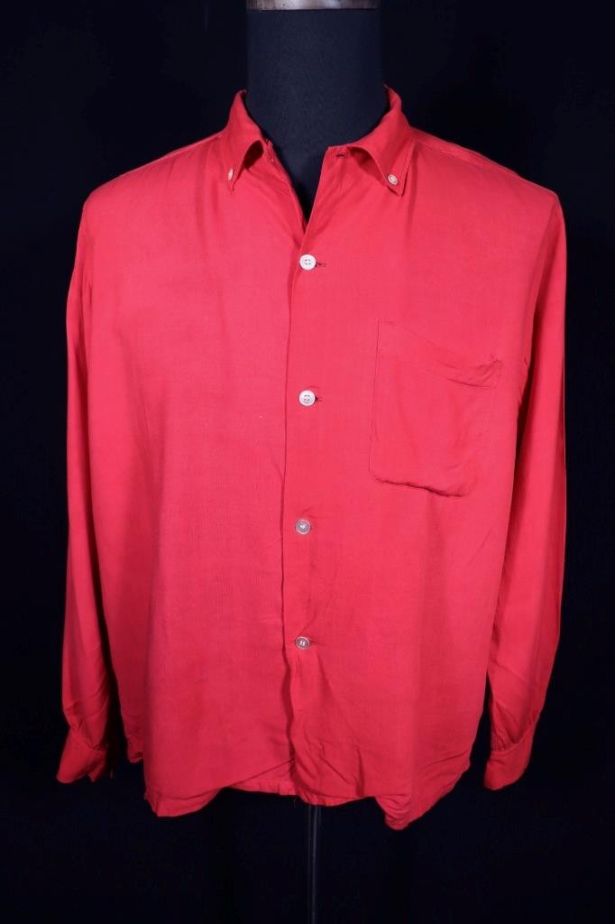 Vintage Campus 1950’s Red Rayon Gabardine Shirt Size Large Excellent Condition