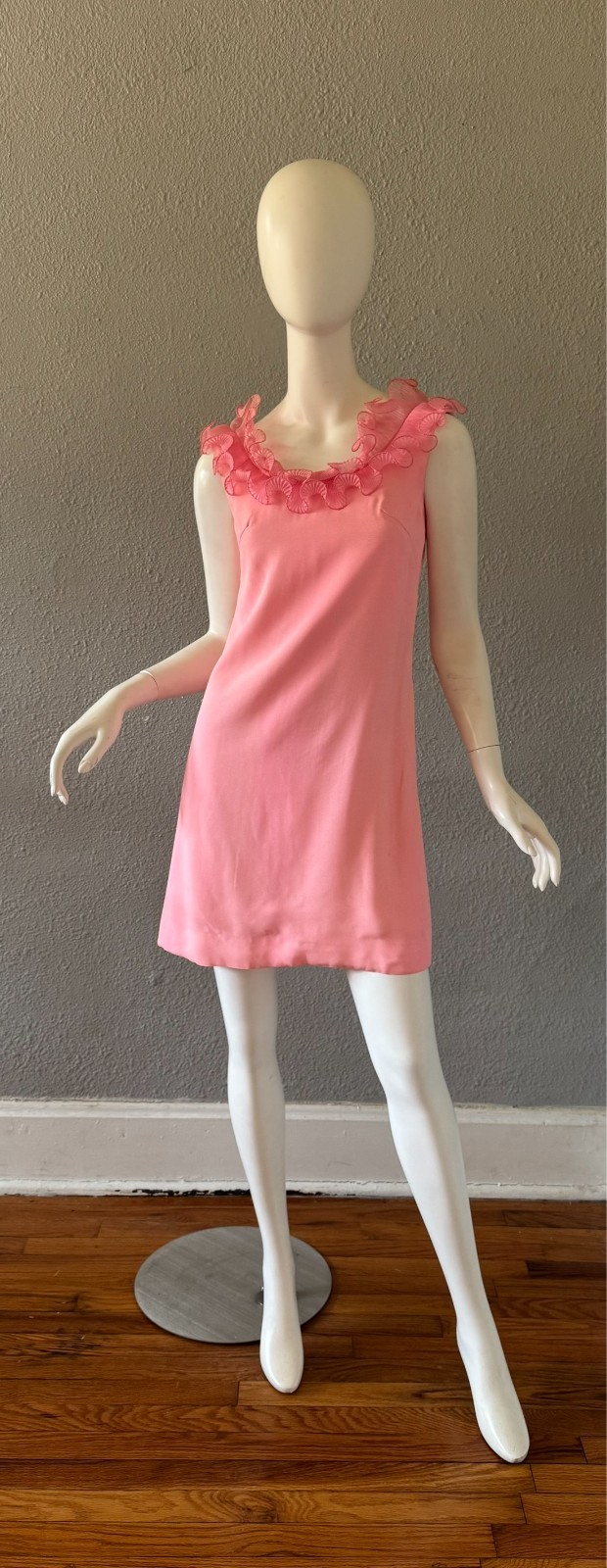 Vintage 60s Pink TWIGGY Ruffle Go-Go MOD Mini Party Dress XS/S