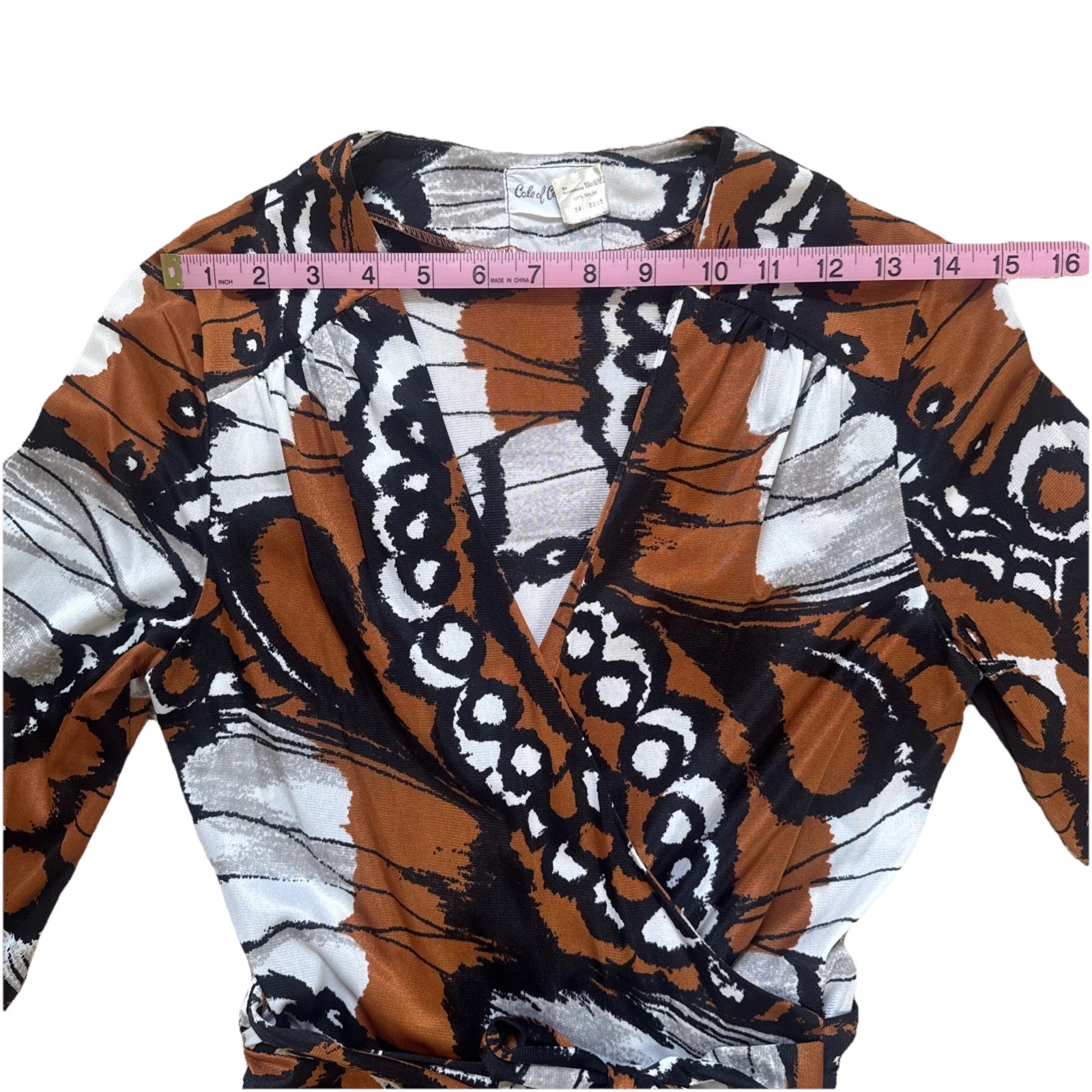 Cole of California Vtg 70s Maxi Wrap Dress Med Monarch Butterfly Print