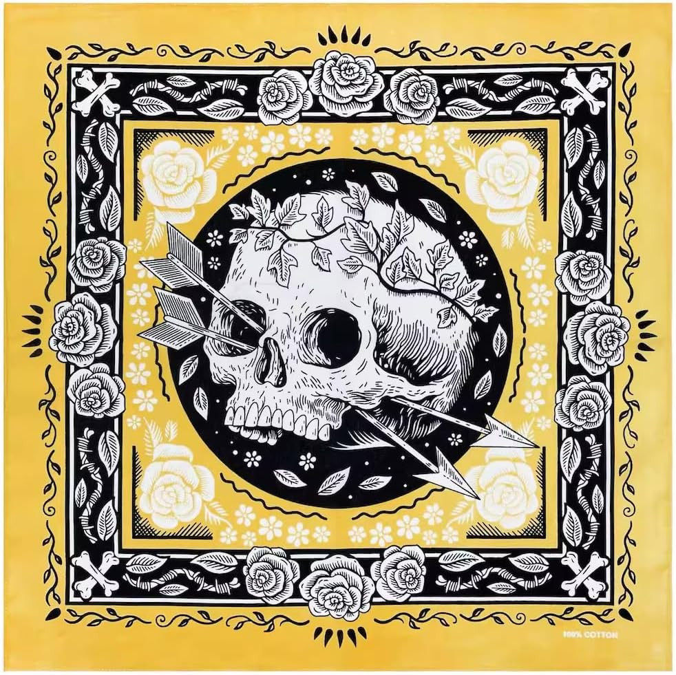 4-Pack 100% Cotton Bandana Set, Vintage Graphic Print, 22X22 Inches