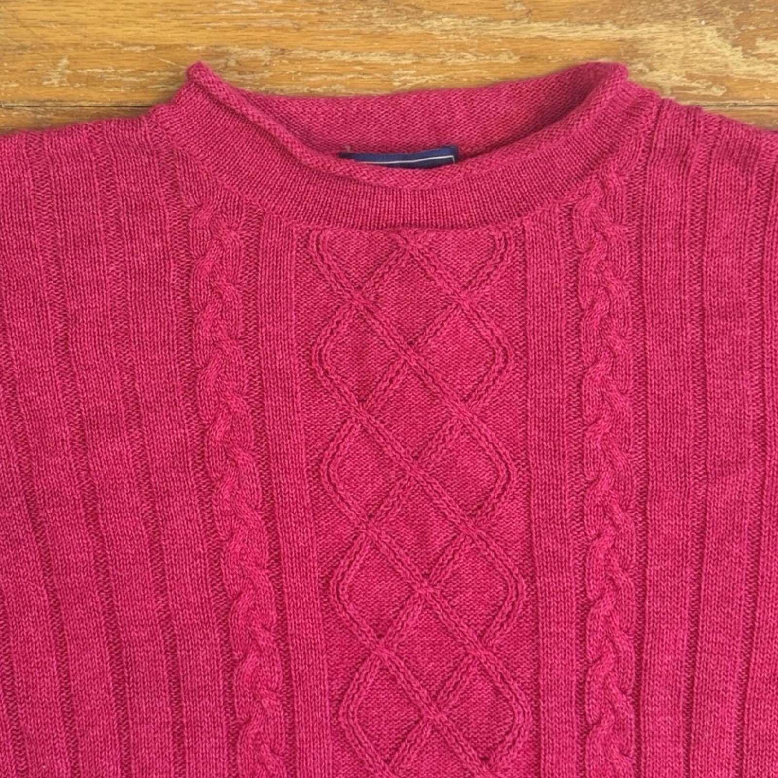 Vintage Pink Cable Knit Top Size Large 90s Rayon Cotton Knit Short Sleeve Ribbed
