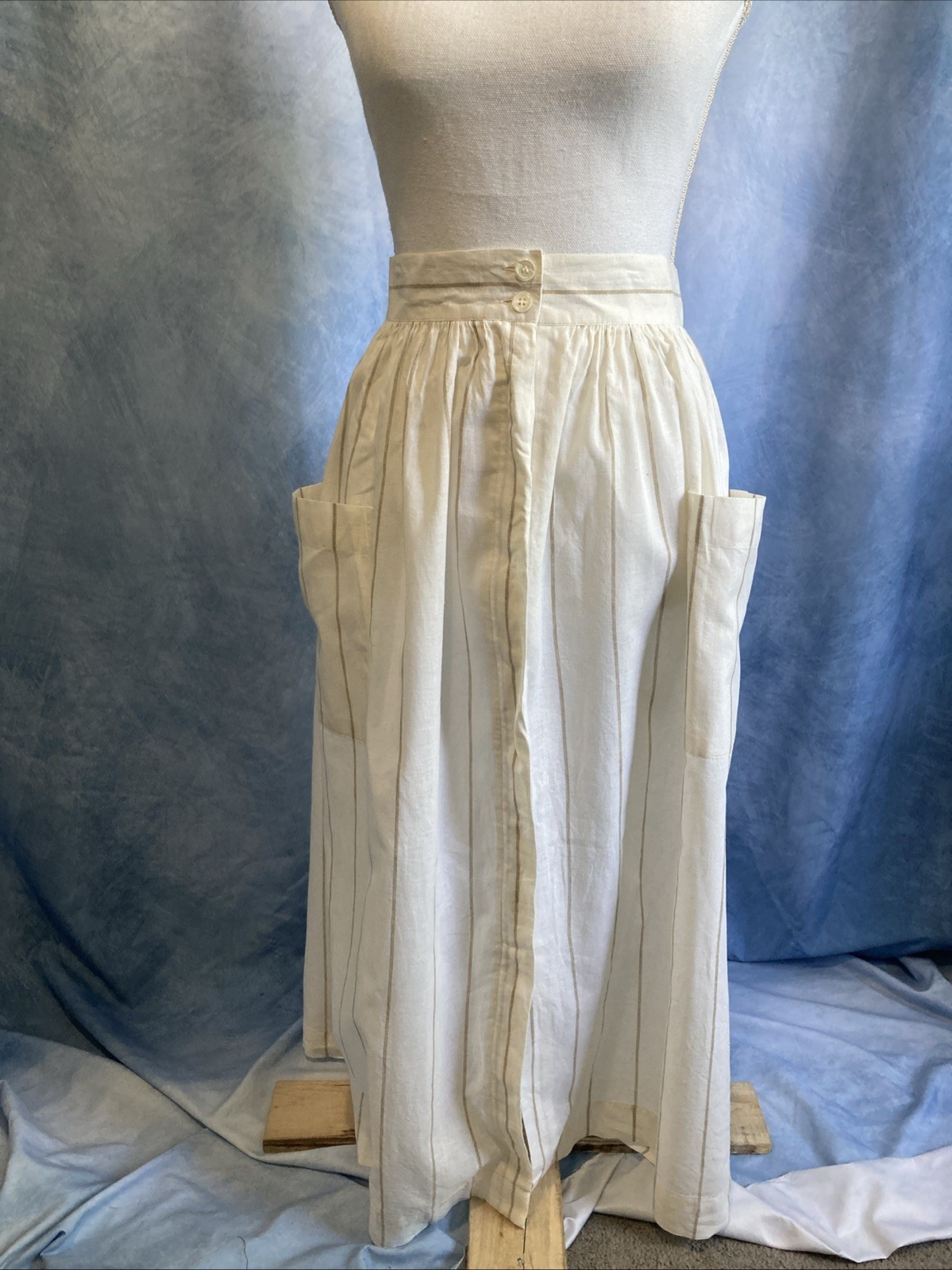Vtg 80s 90s Andrew Harvey Cotton Linen Pinstripe Ankle Skirt Size 10 Pockets GUC