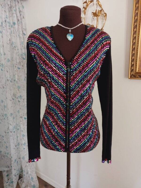 Vintage 90’s Berek Cardigan Jacket by Takano Sakon Sequins Beads FAB XL