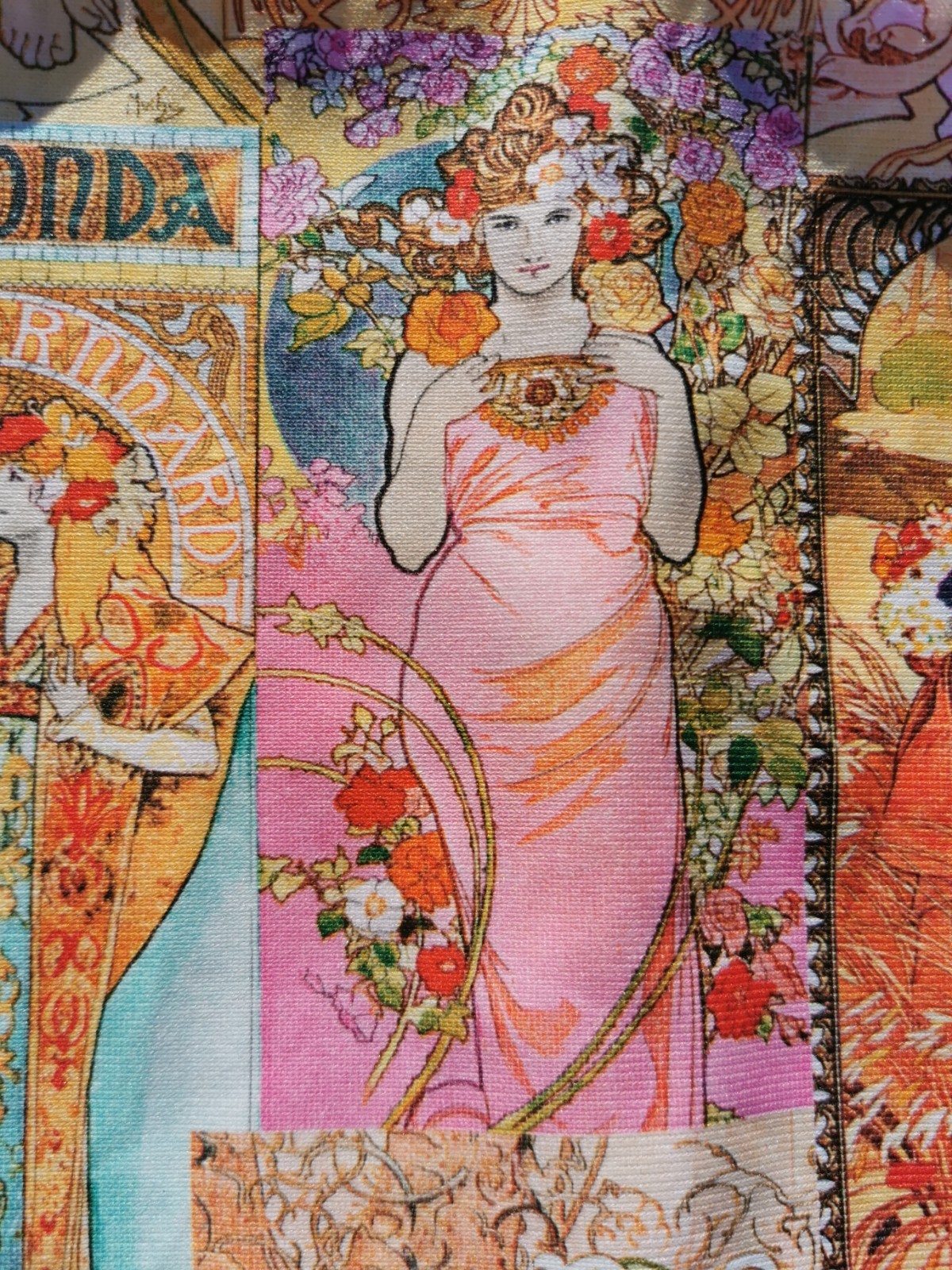 Vtg 70s High Tide Art Nouveau Mucha Print Halter Maxi Dress Warnaco Juniors 9/10