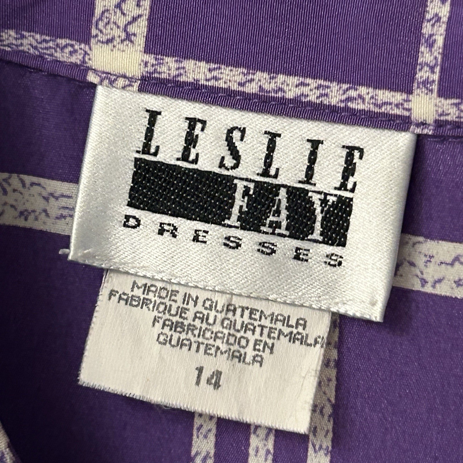 Vintage Leslie Fay Purple Plaid Midi Dress Belted Size 14 Long Sleeve EUC