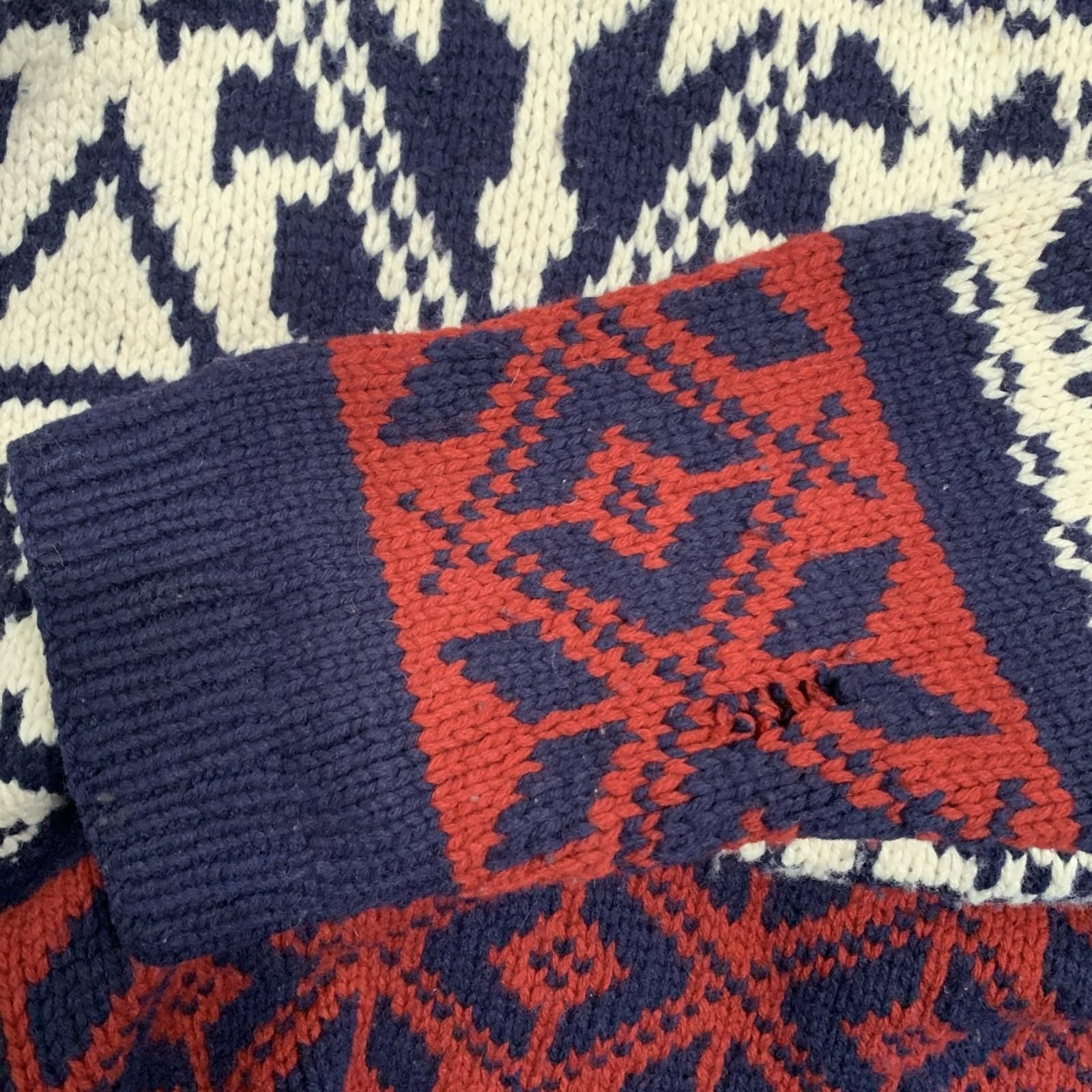 Vintage American Eagle Lambswool Sweater Chunky Knit Fair Isle Blue Red Nordic