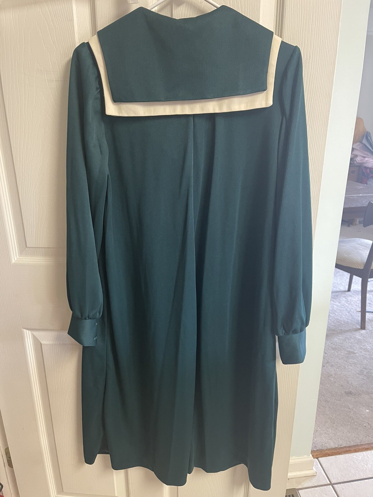 VNT Collar Green Cottage Core Tea Dress Pussy Bow Victorian Poly 36 Bust Med/L
