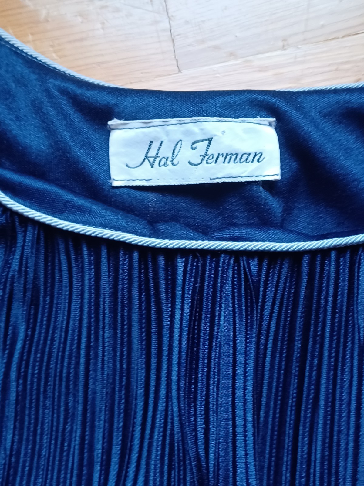 Vintage 1970s/80s Hal Ferman Sleeveless Accordion Pleat Navy Dress w/ White Trim