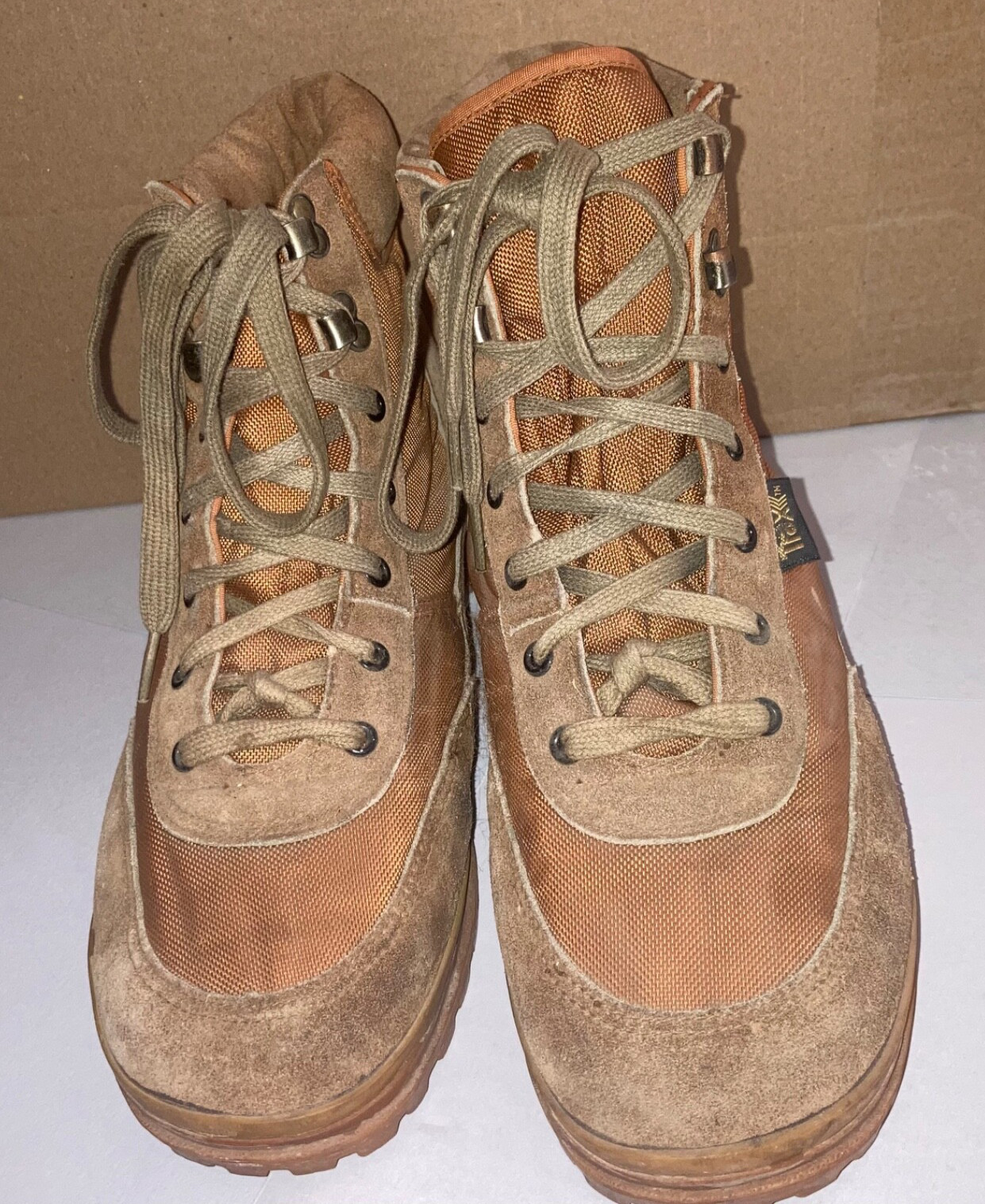 Trax Vintage Tan Brown Synthetic & Suede Hiking Boots 1970s 1980s Mens Size 11