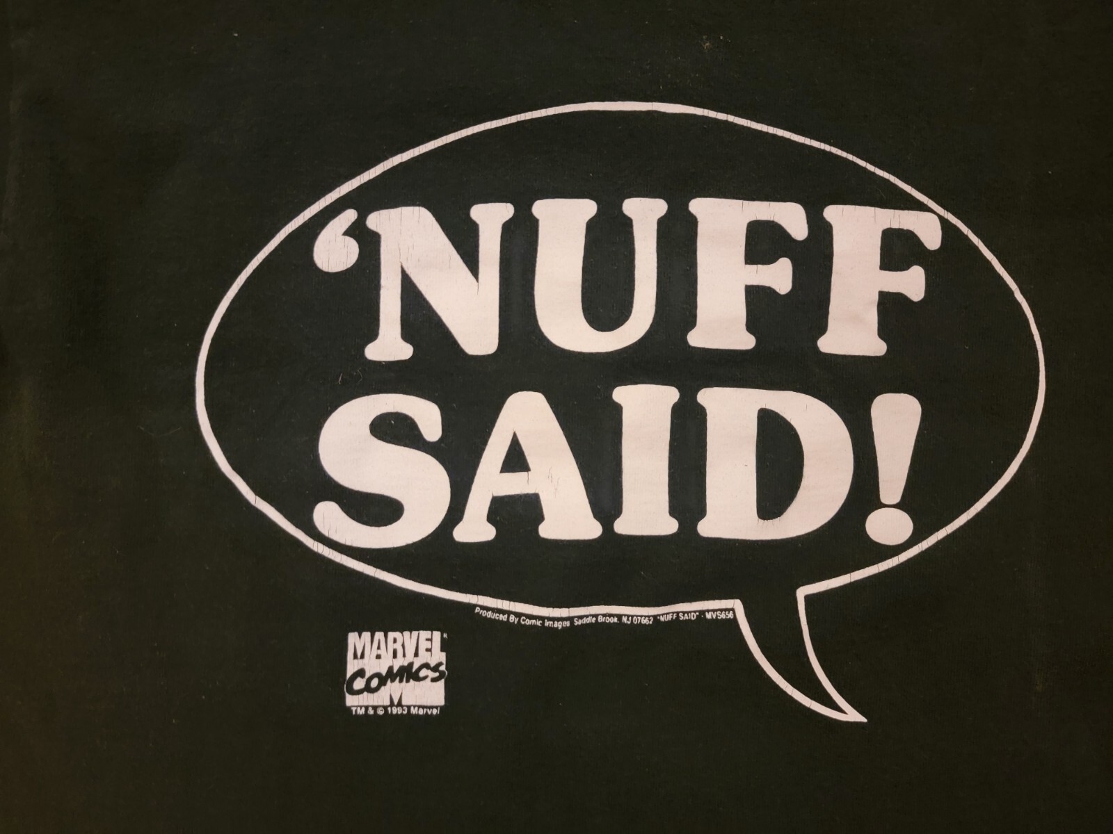 Vtg Marvel Comics Men Tshirt Nuff Said Historical Quote Black 1993 S/S Y2k 62475