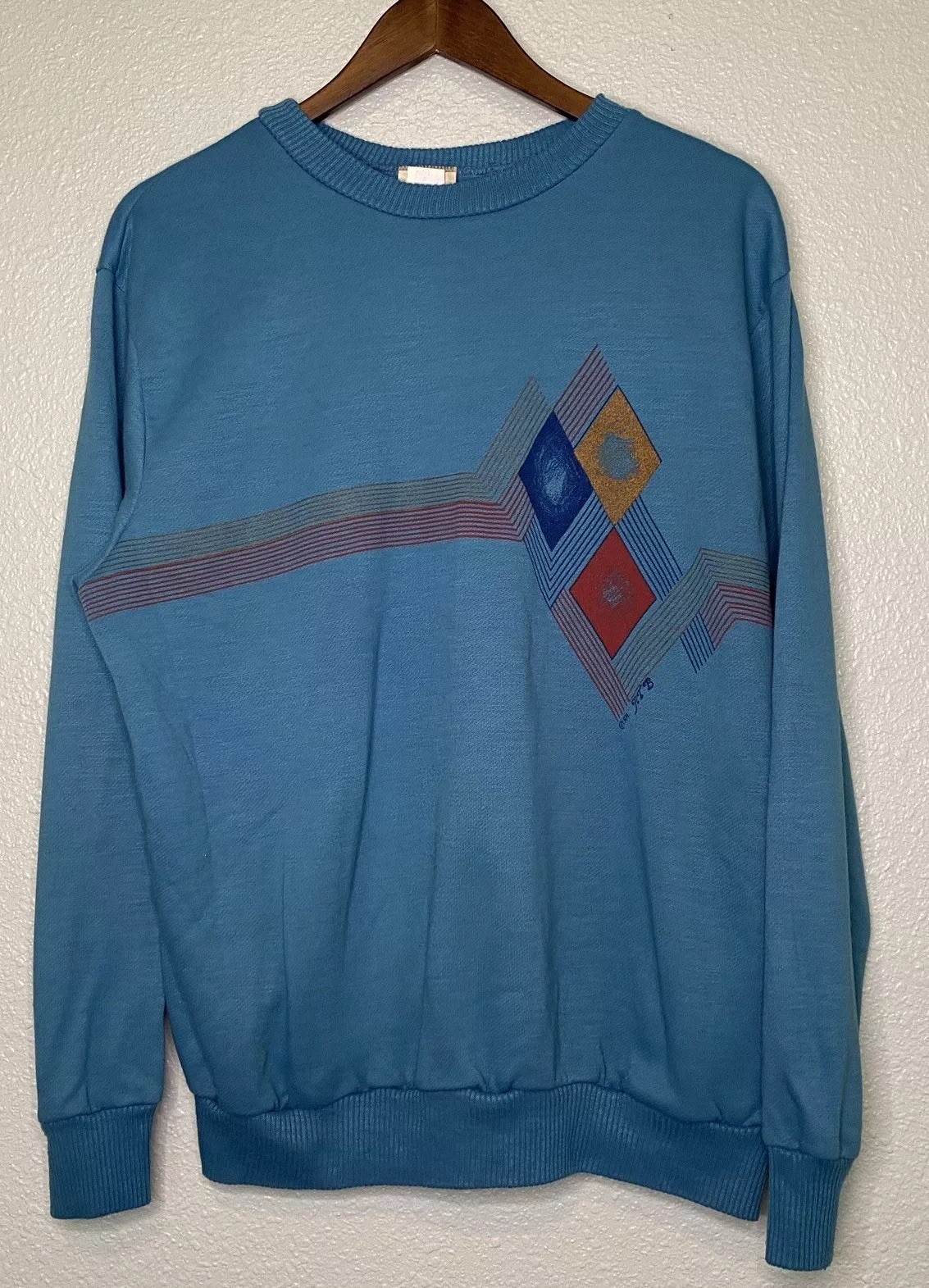 70’s VINTAGE Sweatshirt A Trifle Bit XL Geometric Audrey Nevitski 1970 ORIGINAL