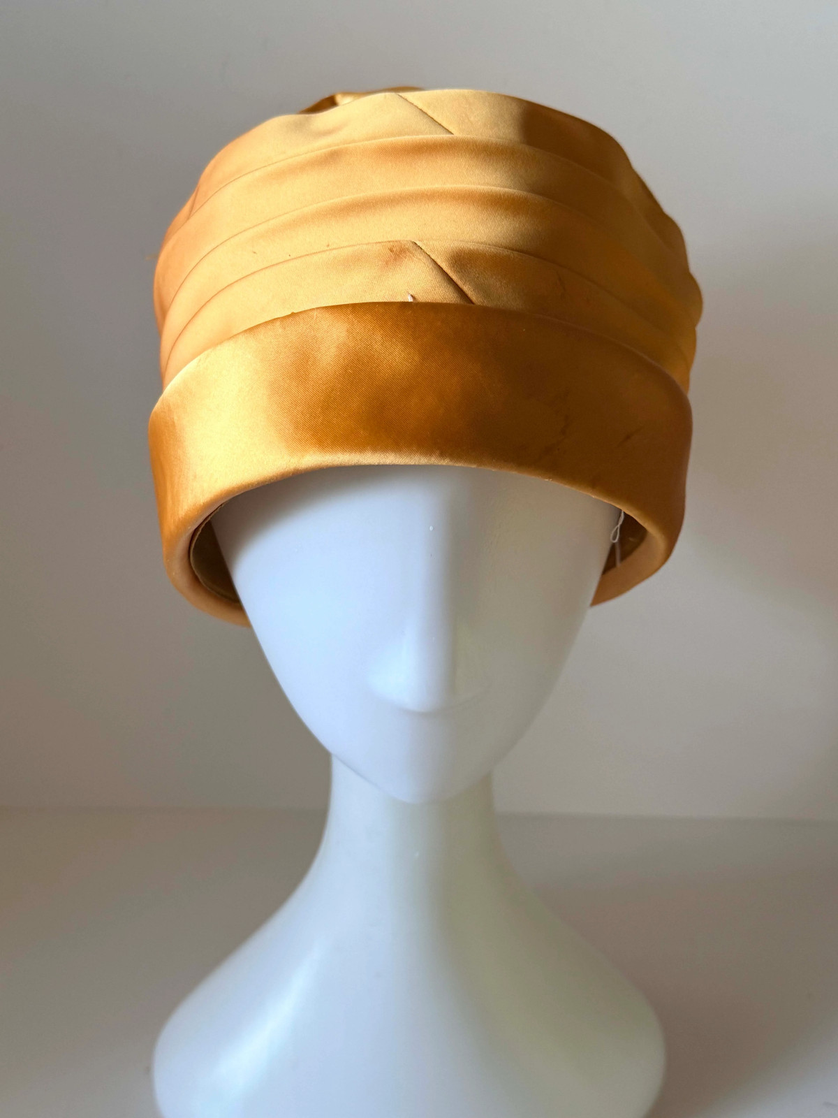 Vintage 1960s Orange Gold Satin Pillbox Hat, Draped Satin Cocktail Hat, Formal